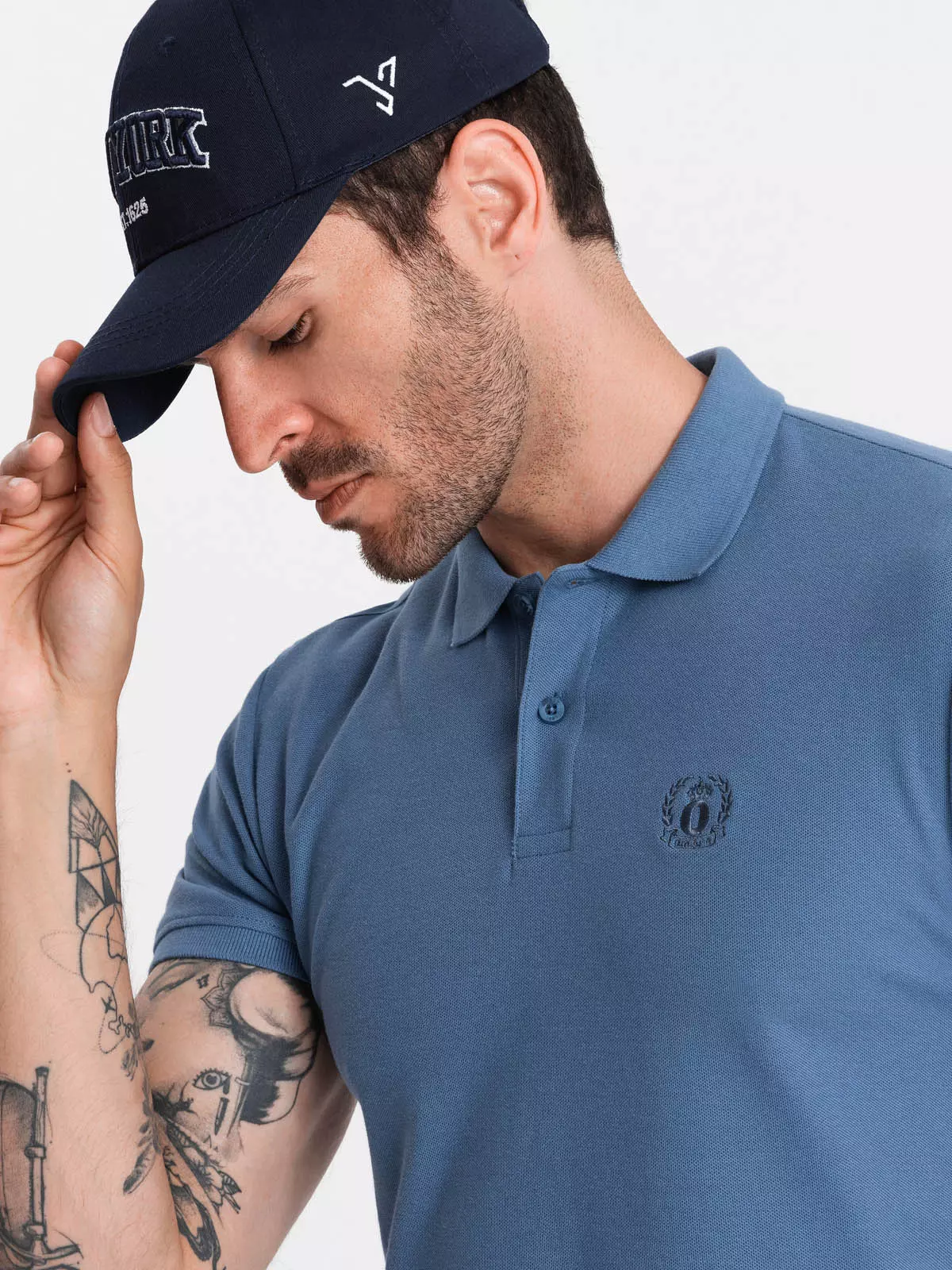 BASIC men’s single color pique knit polo shirt – blue V16 OM-POBS-0100