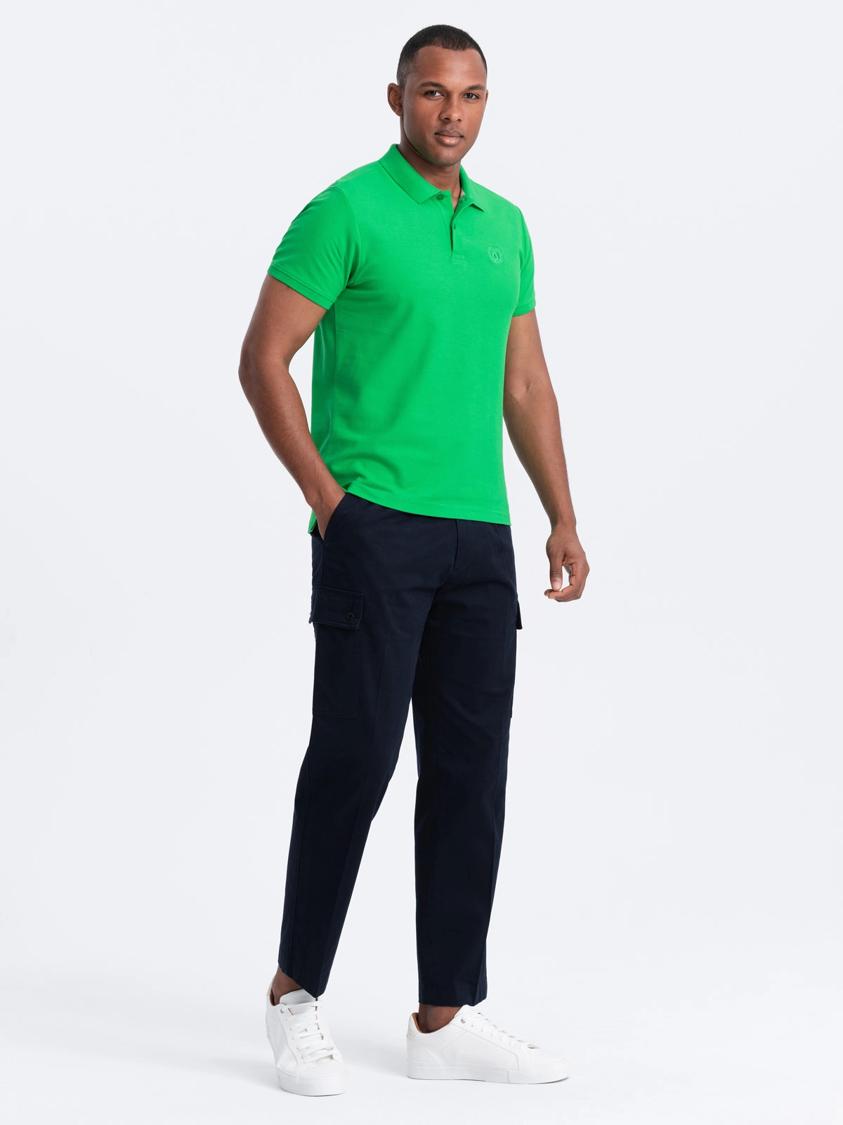 Men’s BASIC single color pique knit polo shirt – neon green V25 OM-POBS-0100