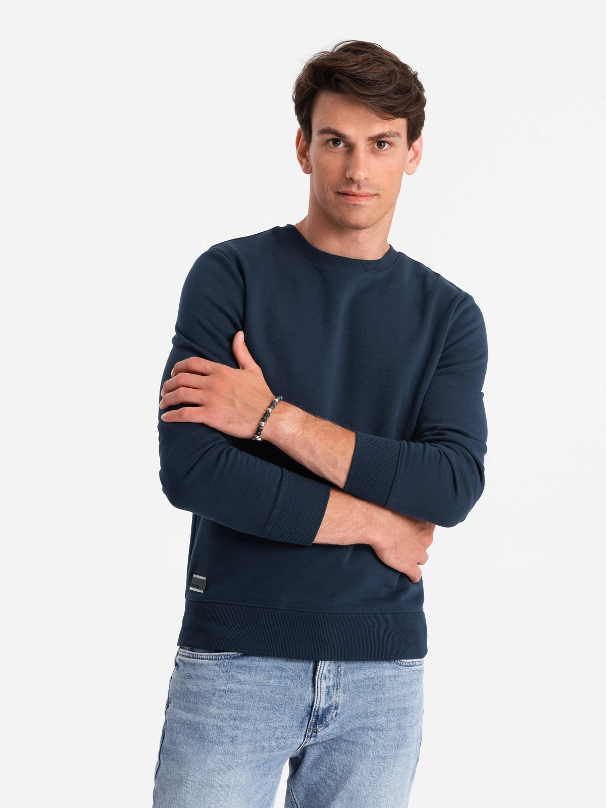 BASIC men’s cotton non-stretch sweatshirt – navy blue V1 OM-SSBN-0159