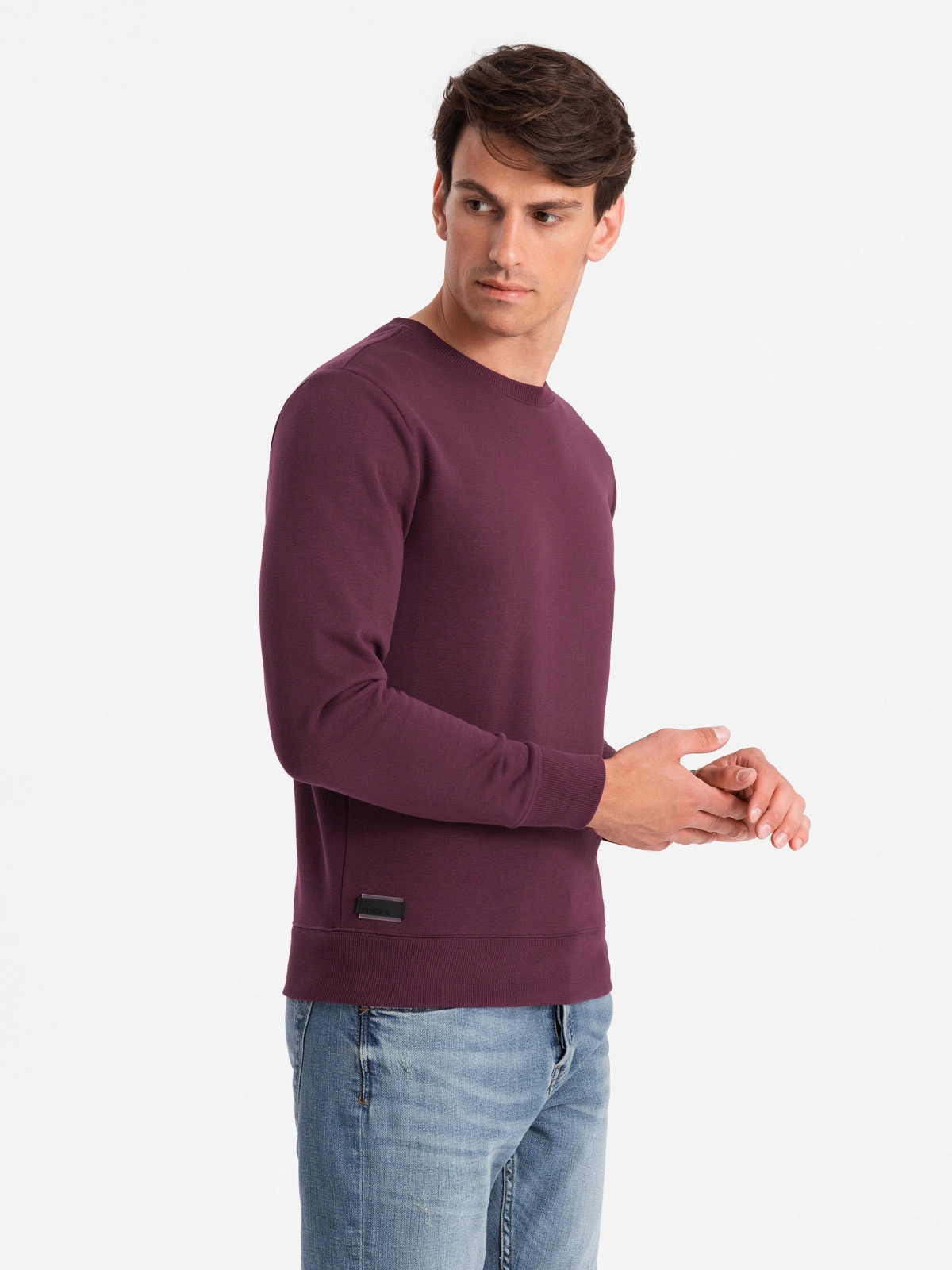 Men’s BASIC cotton non-stretch sweatshirt – maroon V3 OM-SSBN-0159