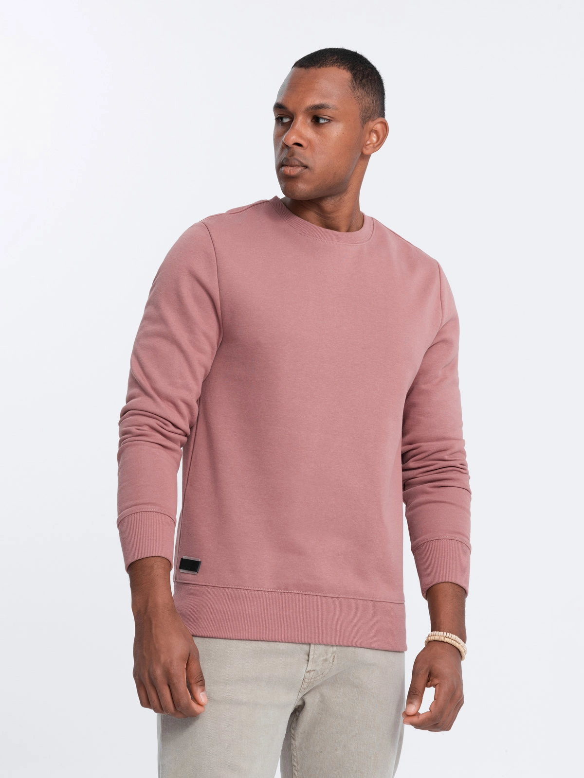 Men’s BASIC cotton non-stretch sweatshirt – dark pink V4 OM-SSBN-0159