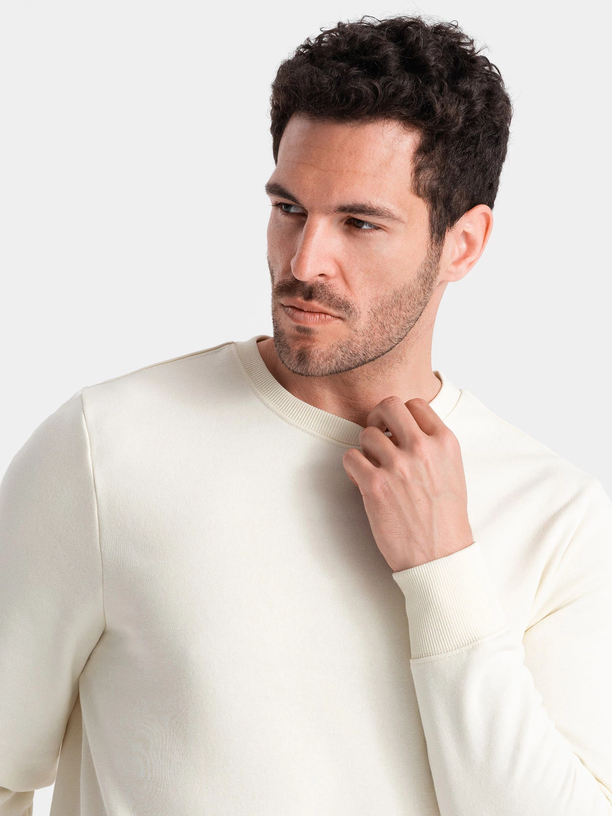 BASIC men’s non-stretch cotton sweatshirt – cream V5 OM-SSBN-0159