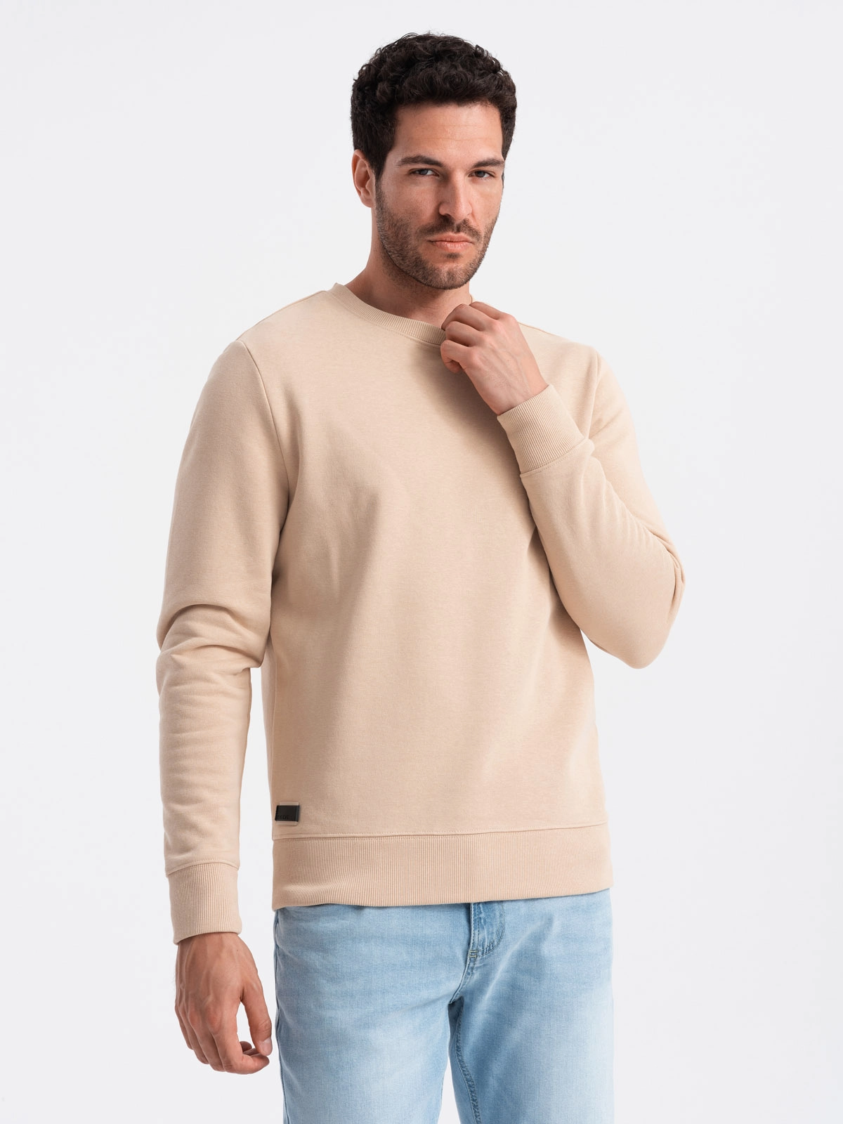 BASIC men’s non-stretch cotton sweatshirt – beige V6 OM-SSBN-0159