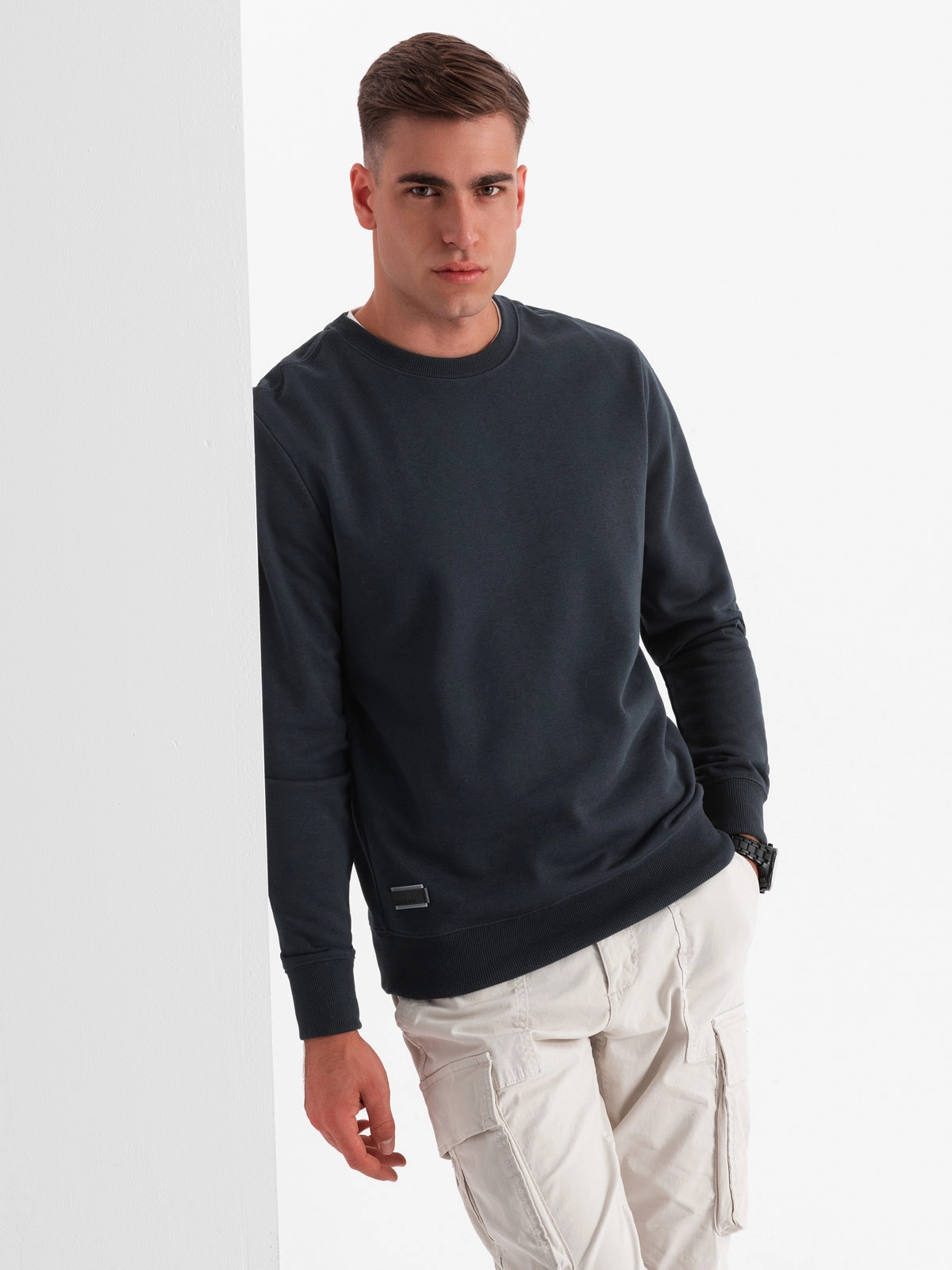 BASIC men’s non-stretch cotton sweatshirt – black V9 OM-SSBN-0159