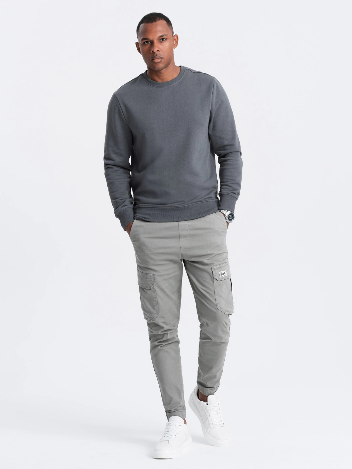 BASIC men’s non-stretch cotton sweatshirt – graphite V11 OM-SSBN-0159