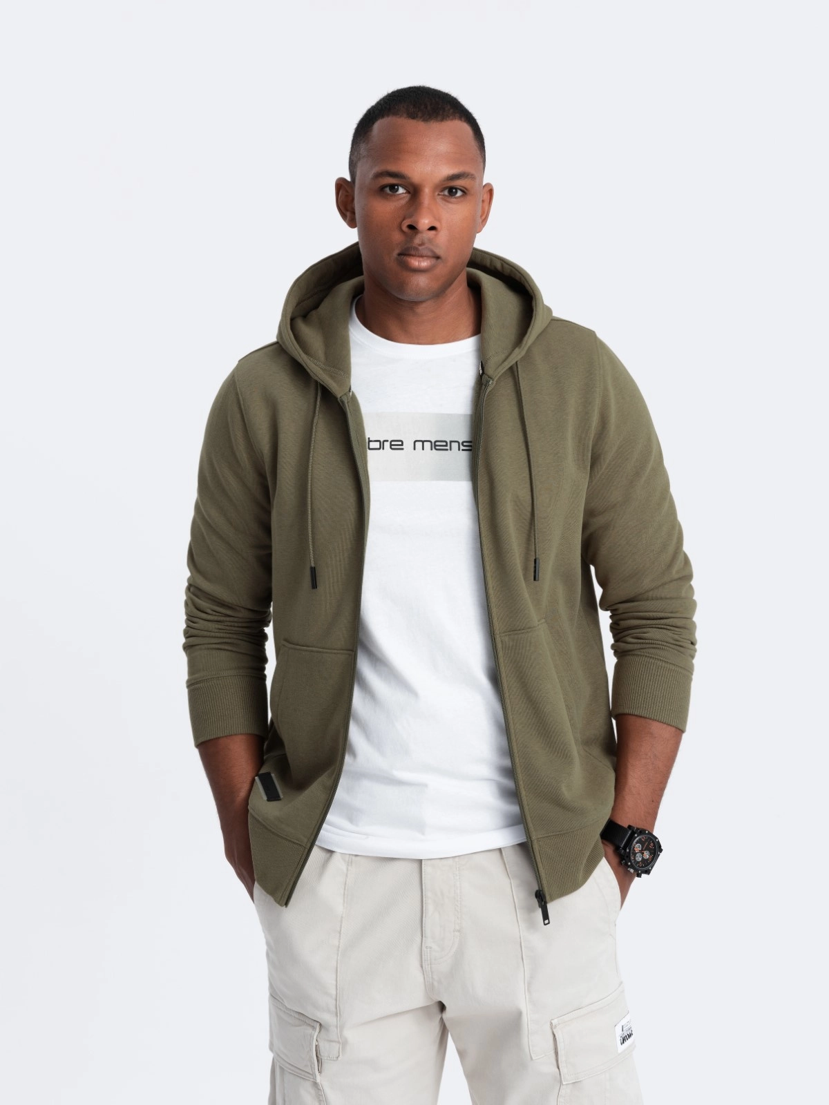 BASIC men’s cotton stretch sweatshirt – olive V2 OM-SSBZ-0160