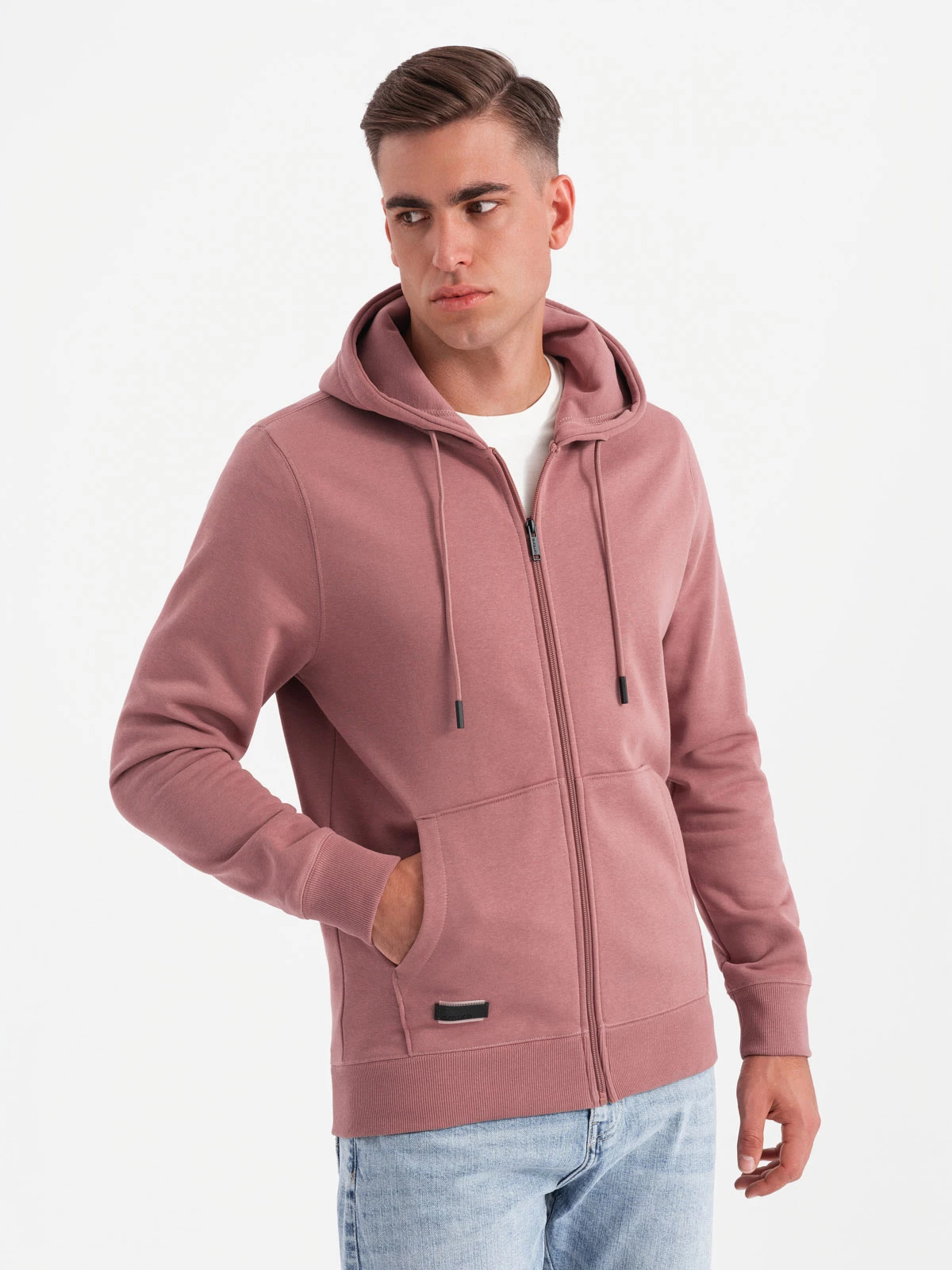 BASIC men’s unbuttoned cotton sweatshirt – dark pink V4 OM-SSBZ-0160