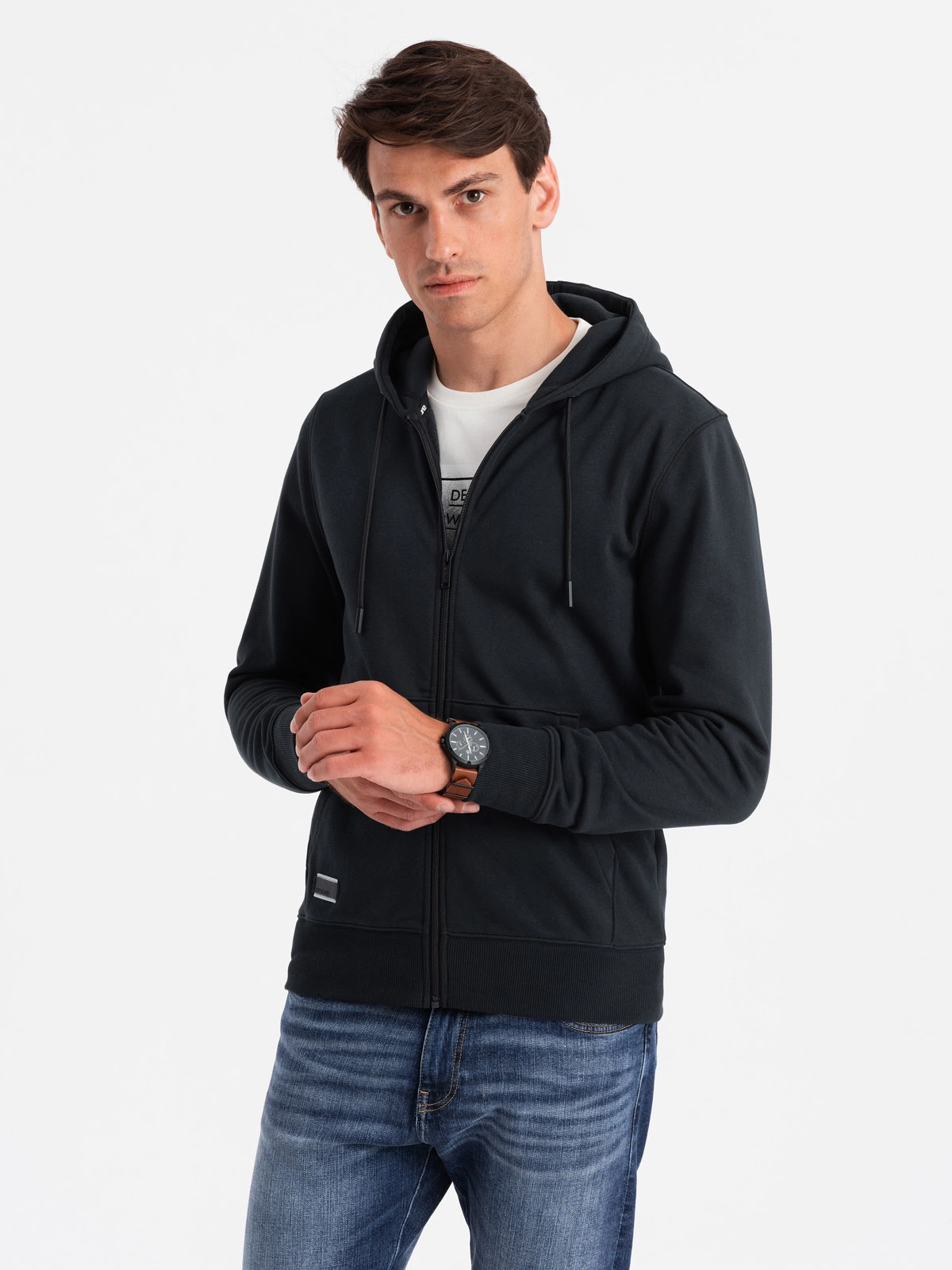 Men’s unbuttoned cotton BASIC sweatshirt – black V9 OM-SSBZ-0160