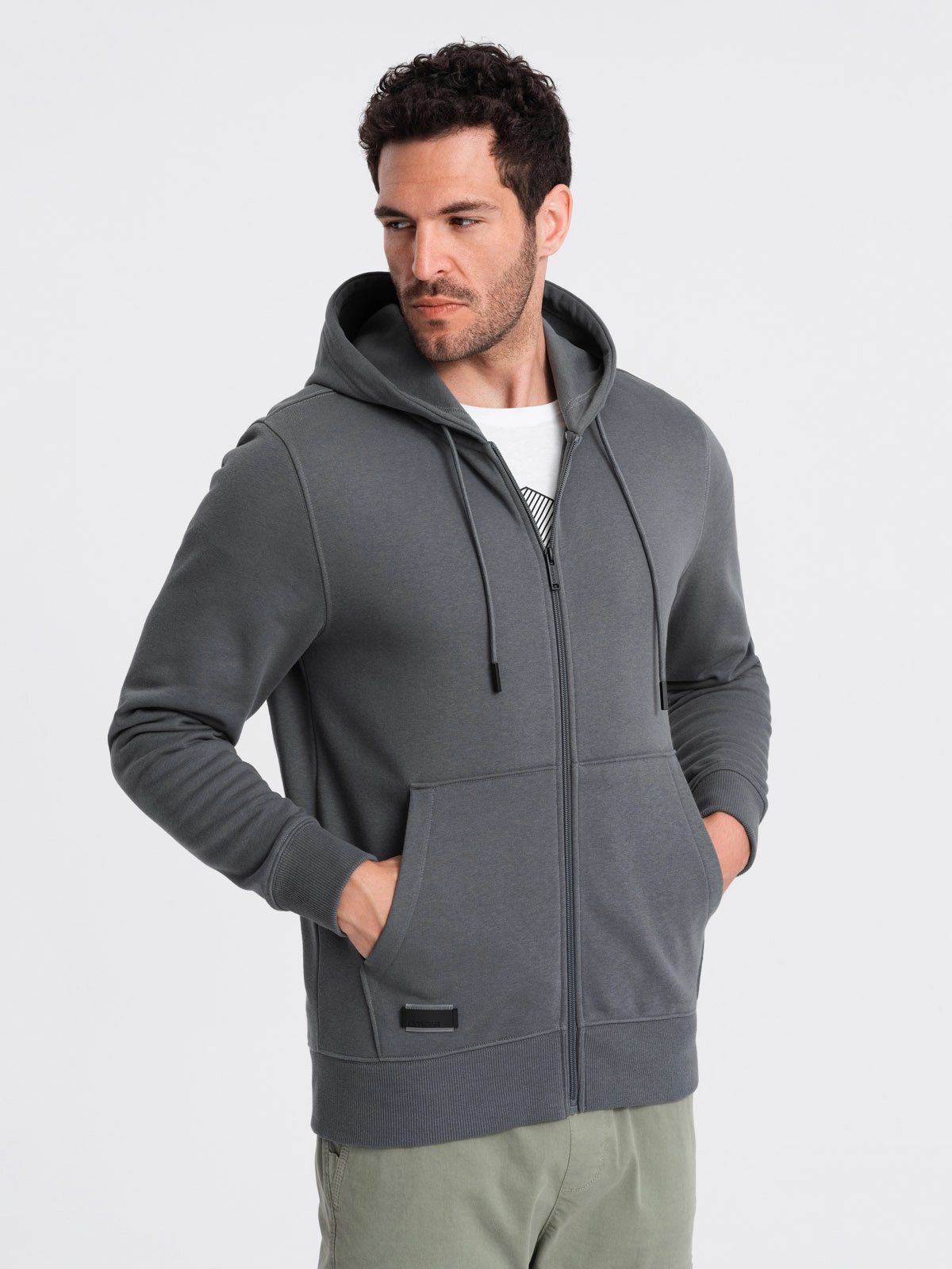 Unzipped cotton men’s BASIC sweatshirt – graphite V11 OM-SSBZ-0160