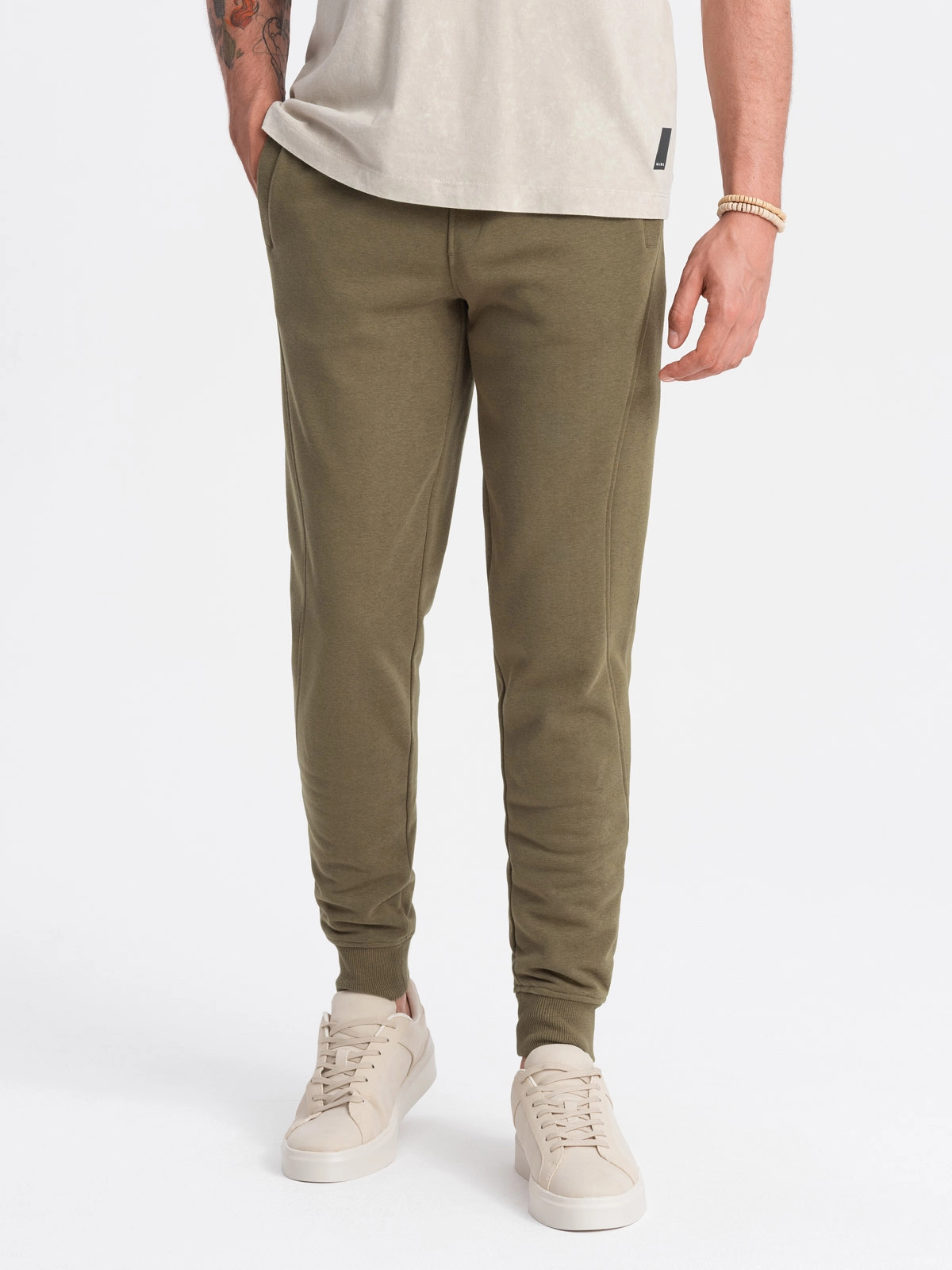 Men’s BASIC cotton jogger sweatpants – olive V2 OM-PABS-0174