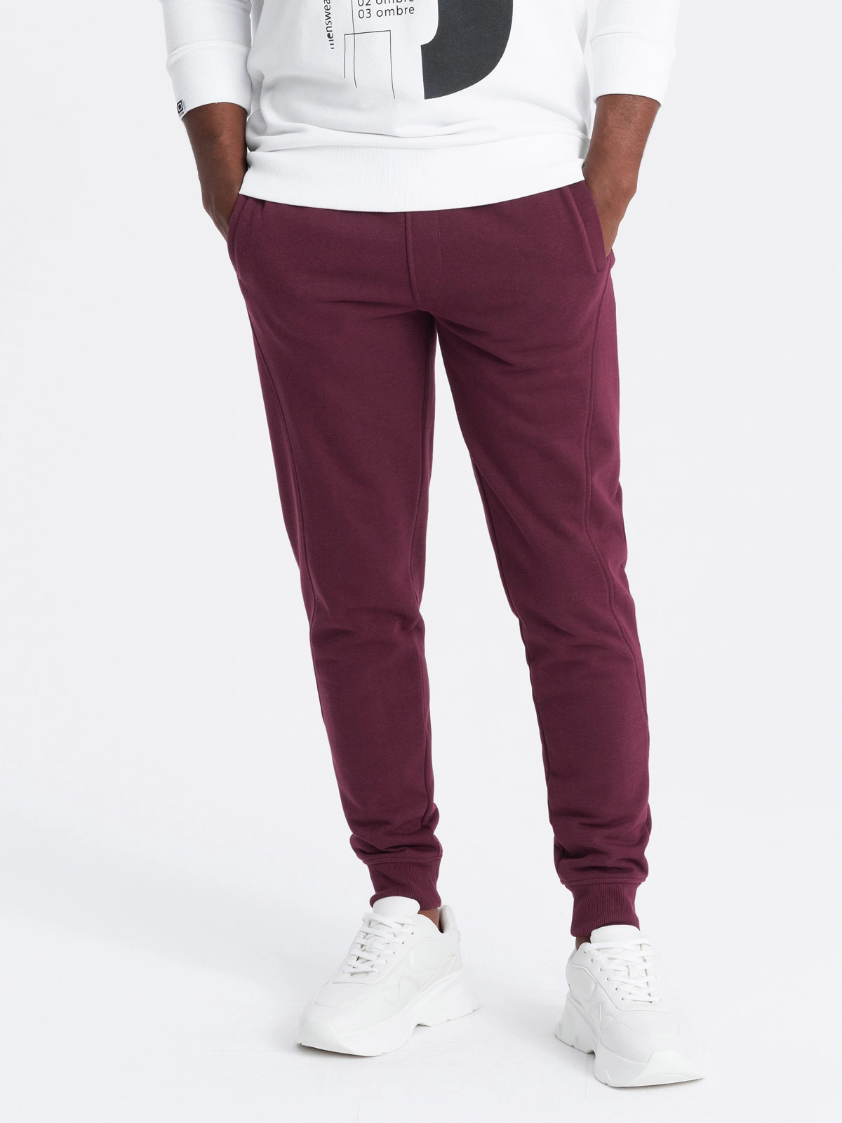 Men’s BASIC cotton jogger sweatpants – maroon V3 OM-PABS-0174