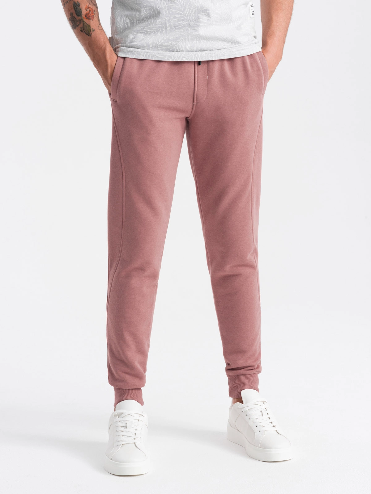 Men’s BASIC cotton jogger sweatpants – dark pink V4 OM-PABS-0174