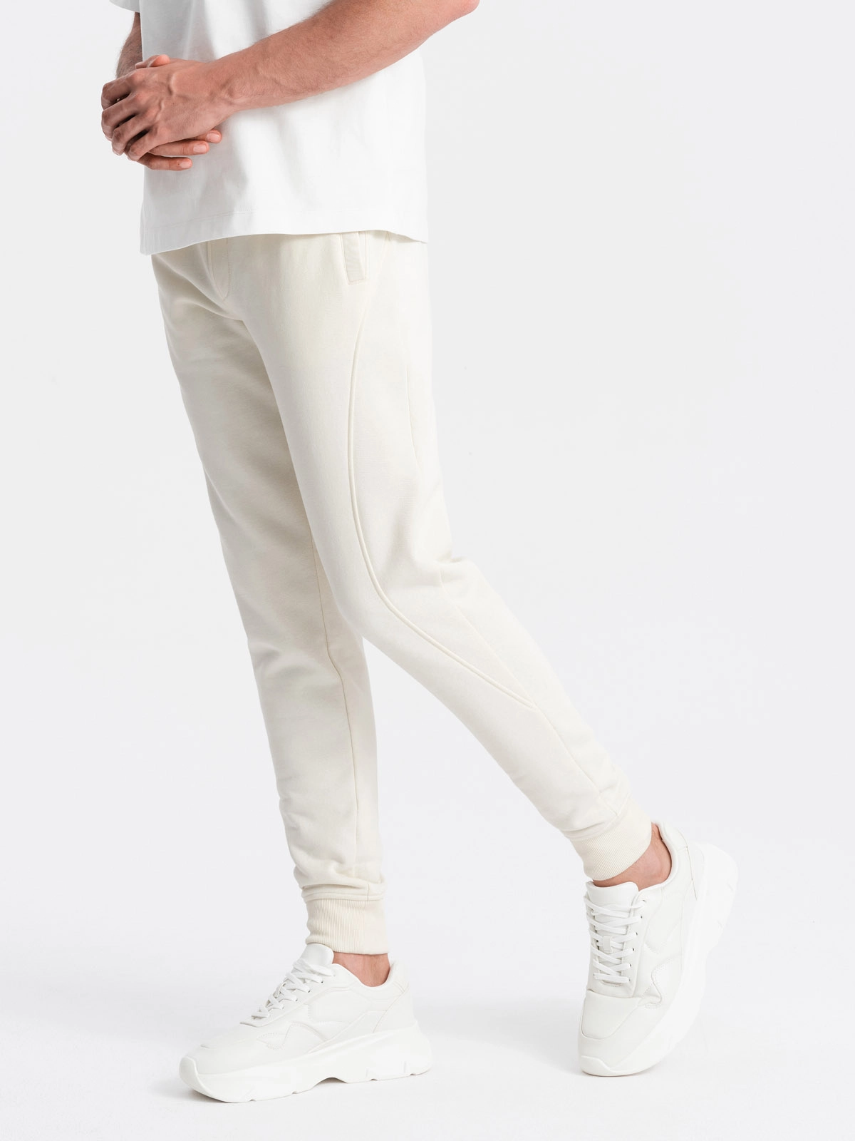 BASIC men’s cotton sweatpants joggers – cream V5 OM-PABS-0174