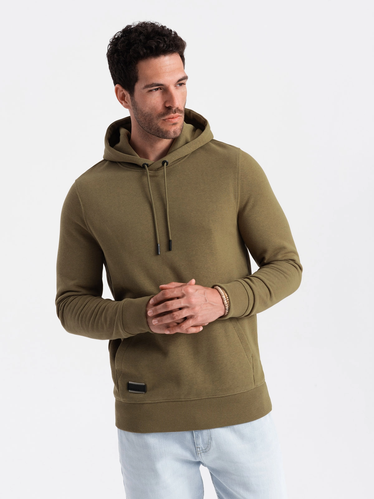 BASIC men’s cotton kangaroo hooded sweatshirt – olive V2 OM-SSBN-0161