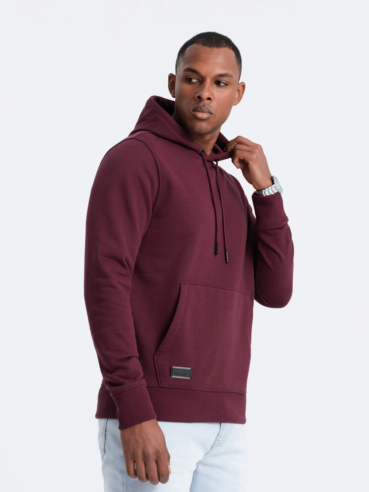 BASIC men’s cotton sweatshirt kangaroo hoodie – maroon V3 OM-SSBN-0161