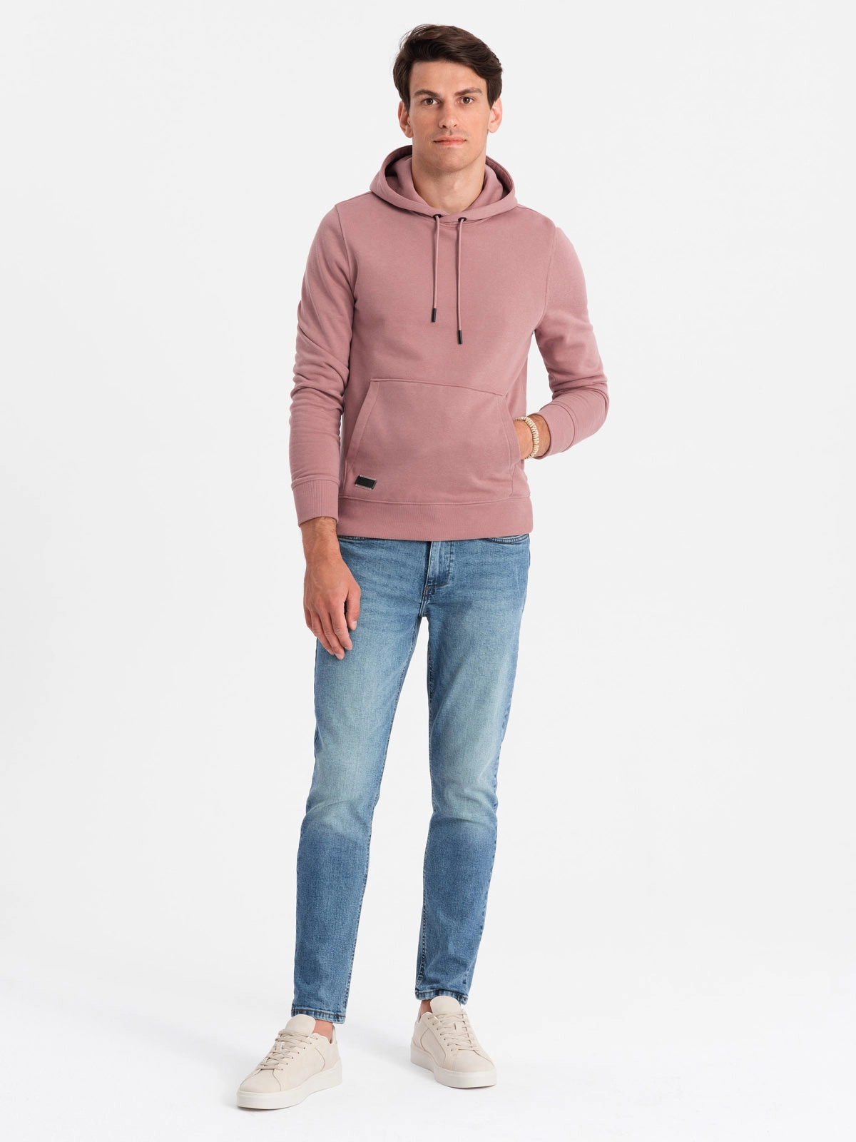 Men’s BASIC cotton sweatshirt kangaroo hoodie – dark pink V4 OM-SSBN-0161