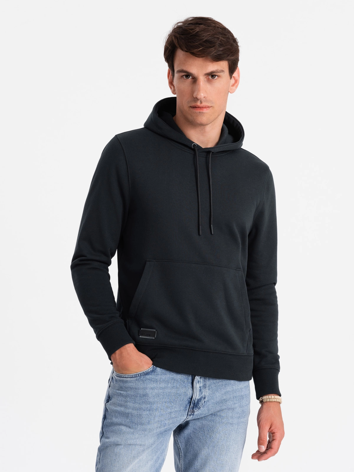 Men’s BASIC cotton kangaroo hooded sweatshirt – black V9 OM-SSBN-0161