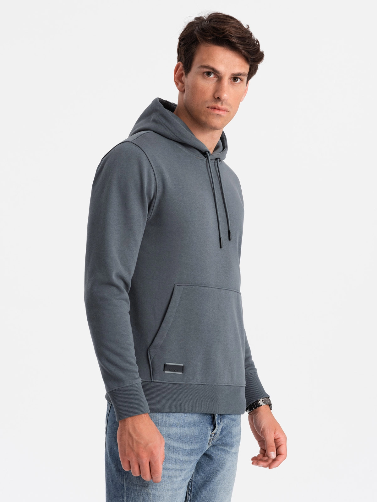 BASIC men’s cotton kangaroo hooded sweatshirt – graphite V11 OM-SSBN-0161