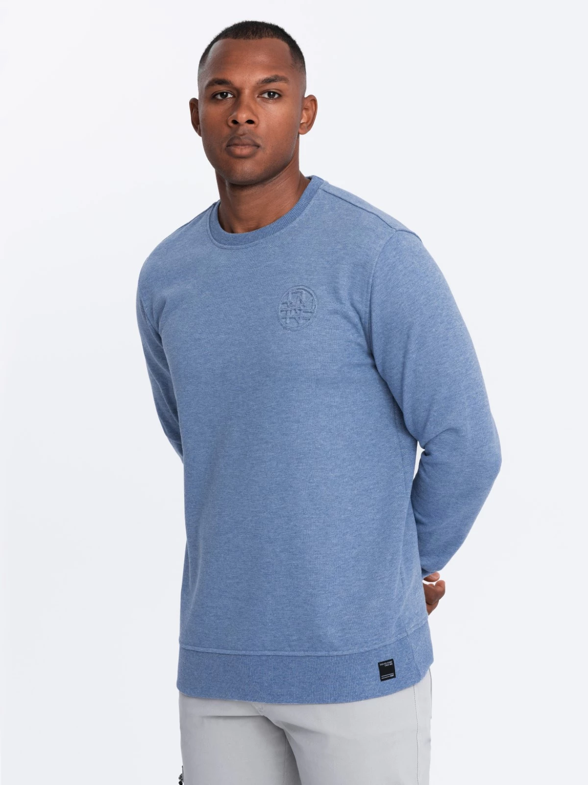 Men’s mélange sweatshirt with embroidered logo – indigo V4 OM-SSNZ-0163