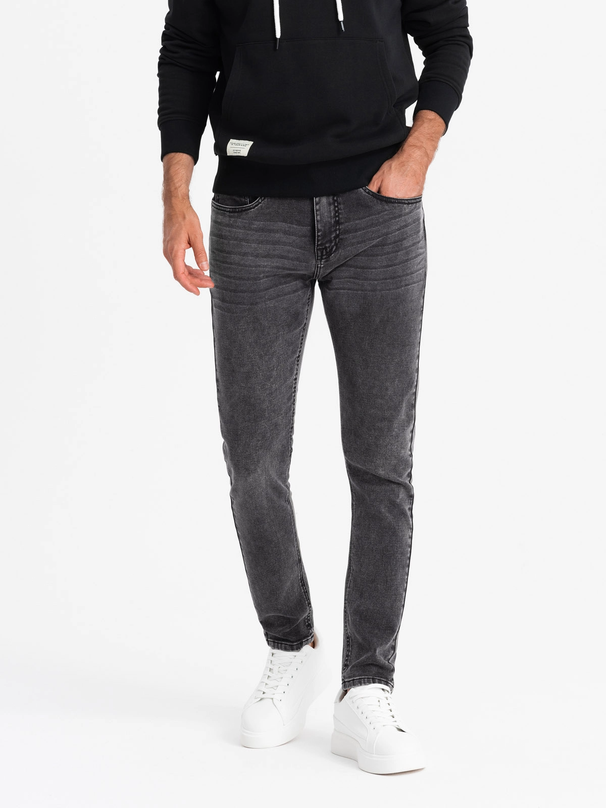 Men’s tailored denim SLIM FIT pants with elastane – graphite V3 OM-PADP-0214