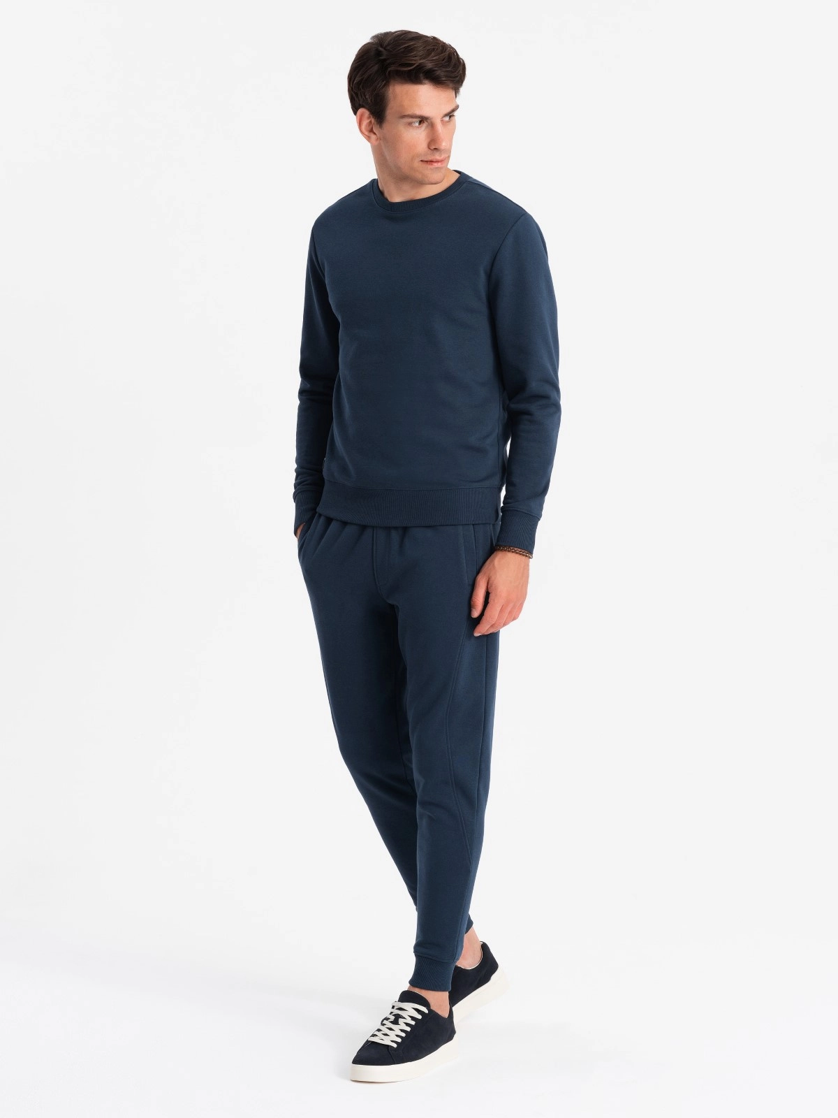 BASIC men’s cotton sweatshirt set unbuttoned sweatshirt + joggers – navy blue V1 Z84