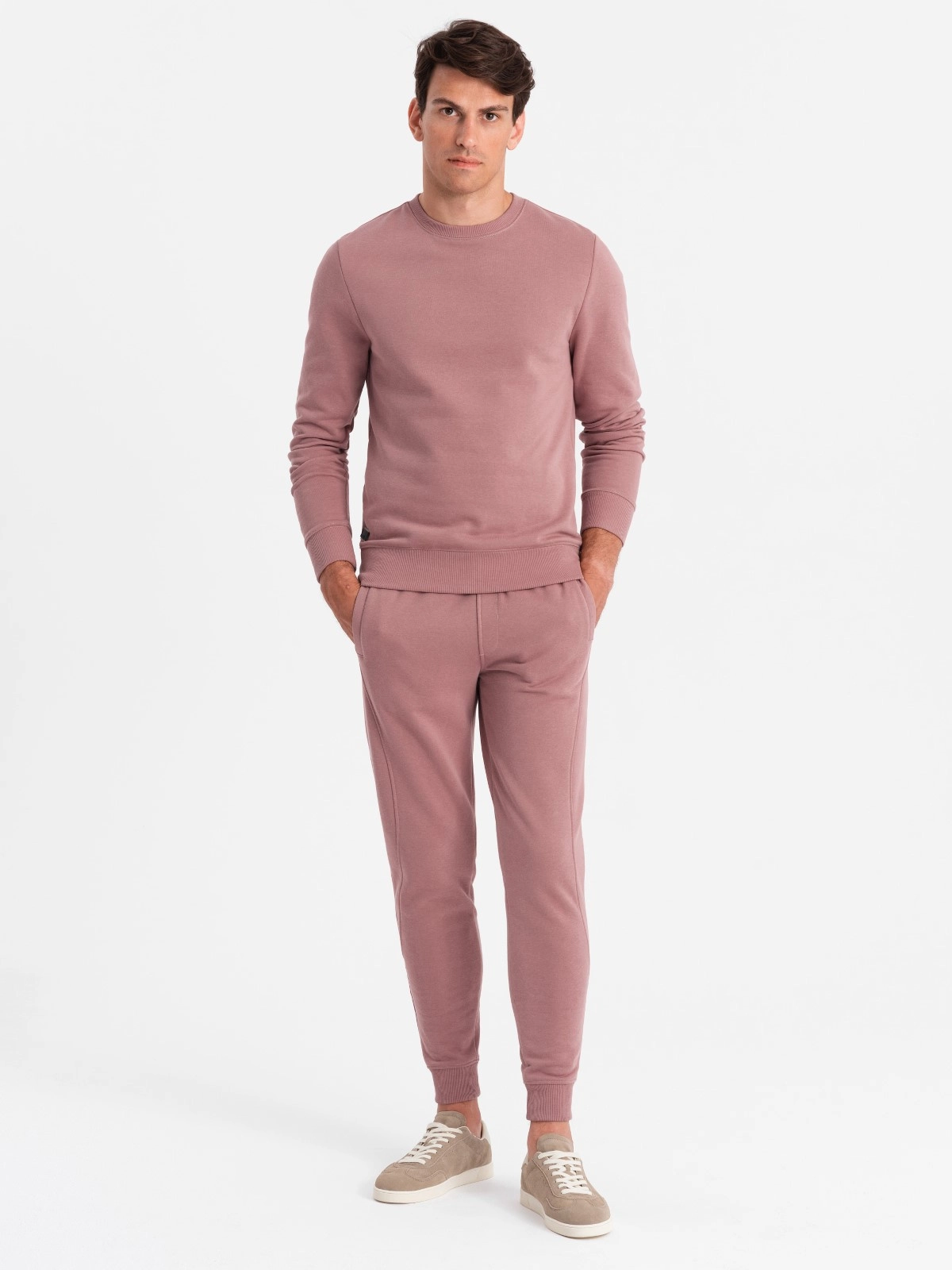 BASIC men’s cotton sweatshirt set unbuttoned sweatshirt + joggers – dark pink V4 Z84