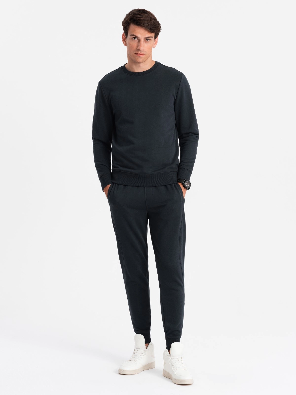 BASIC men’s cotton sweatshirt set unbuttoned sweatshirt + joggers – black V9 Z84