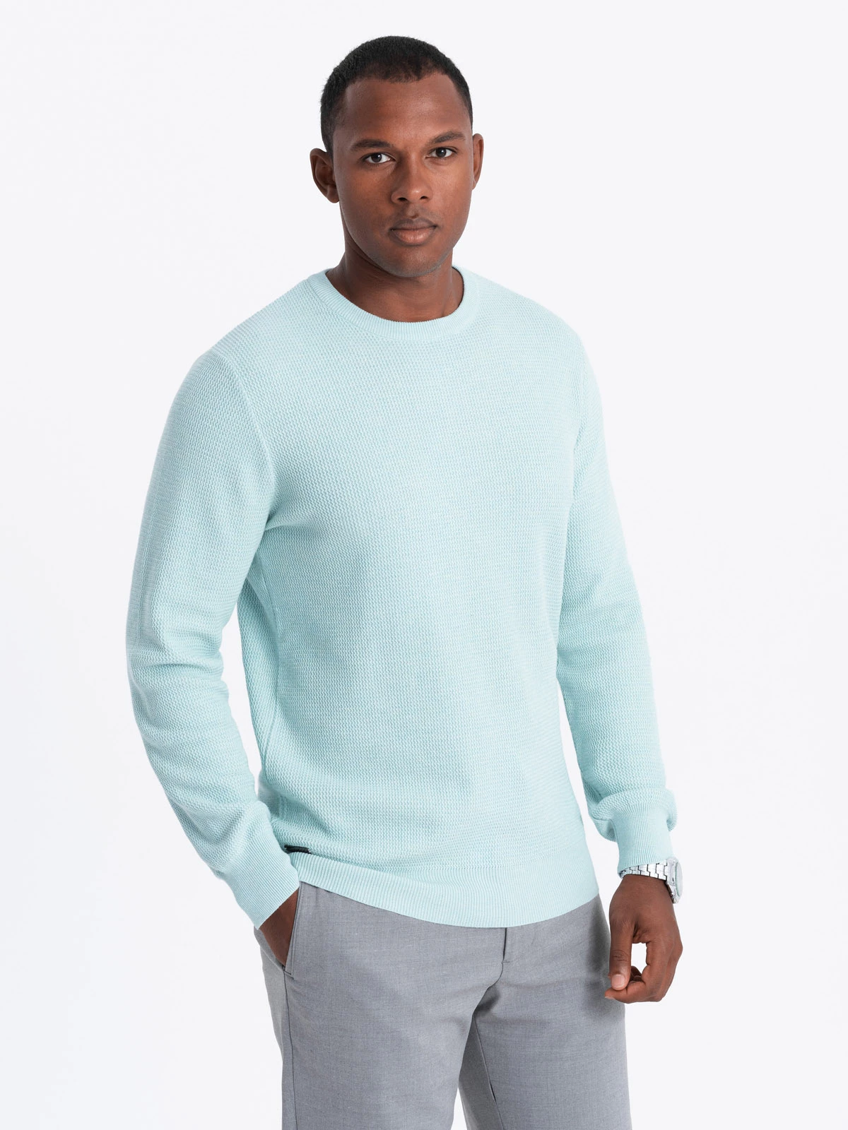 Men’s mélange structured knit sweater – mint V1 OM-SWSW-0142