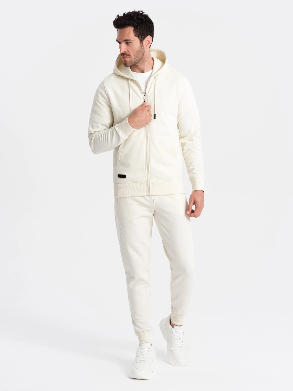 BASIC men’s sweatshirt set unbuttoned sweatshirt + joggers – cream V5 Z86