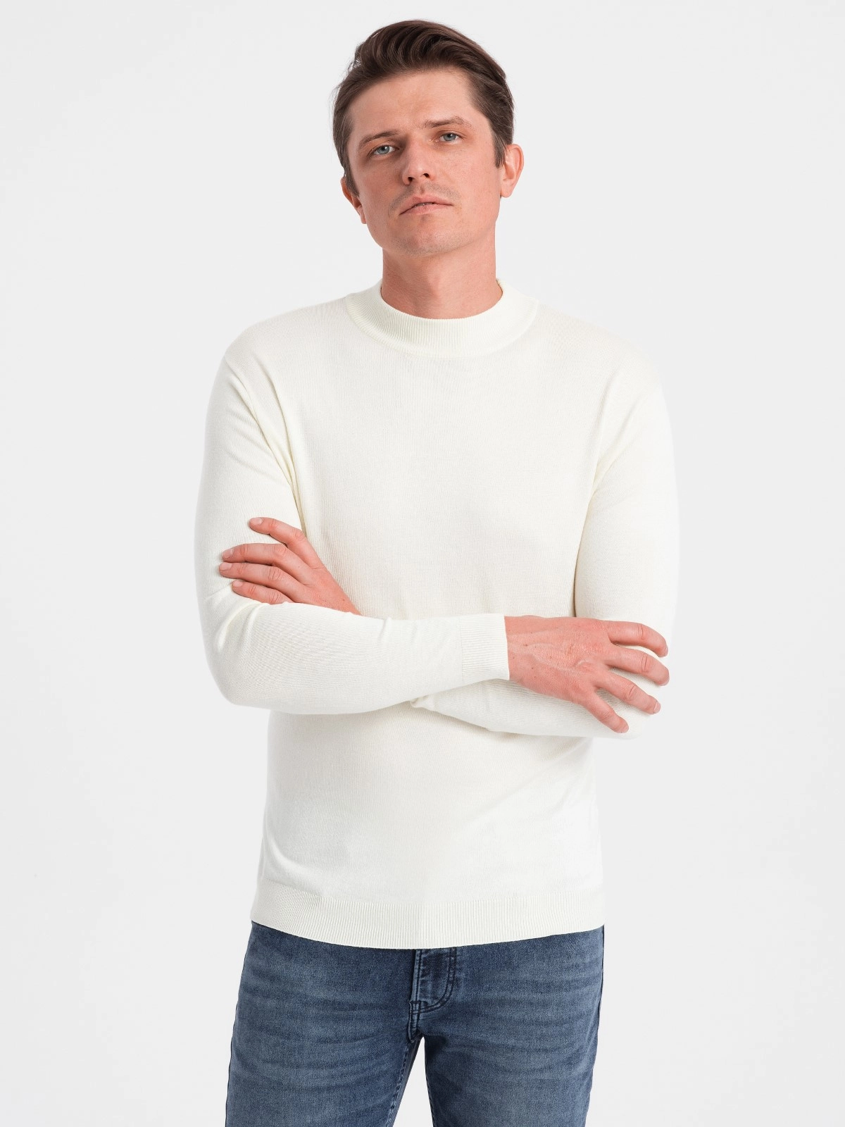 Men’s knitted half turtleneck with viscose – cream V4 OM-SWTN-0100