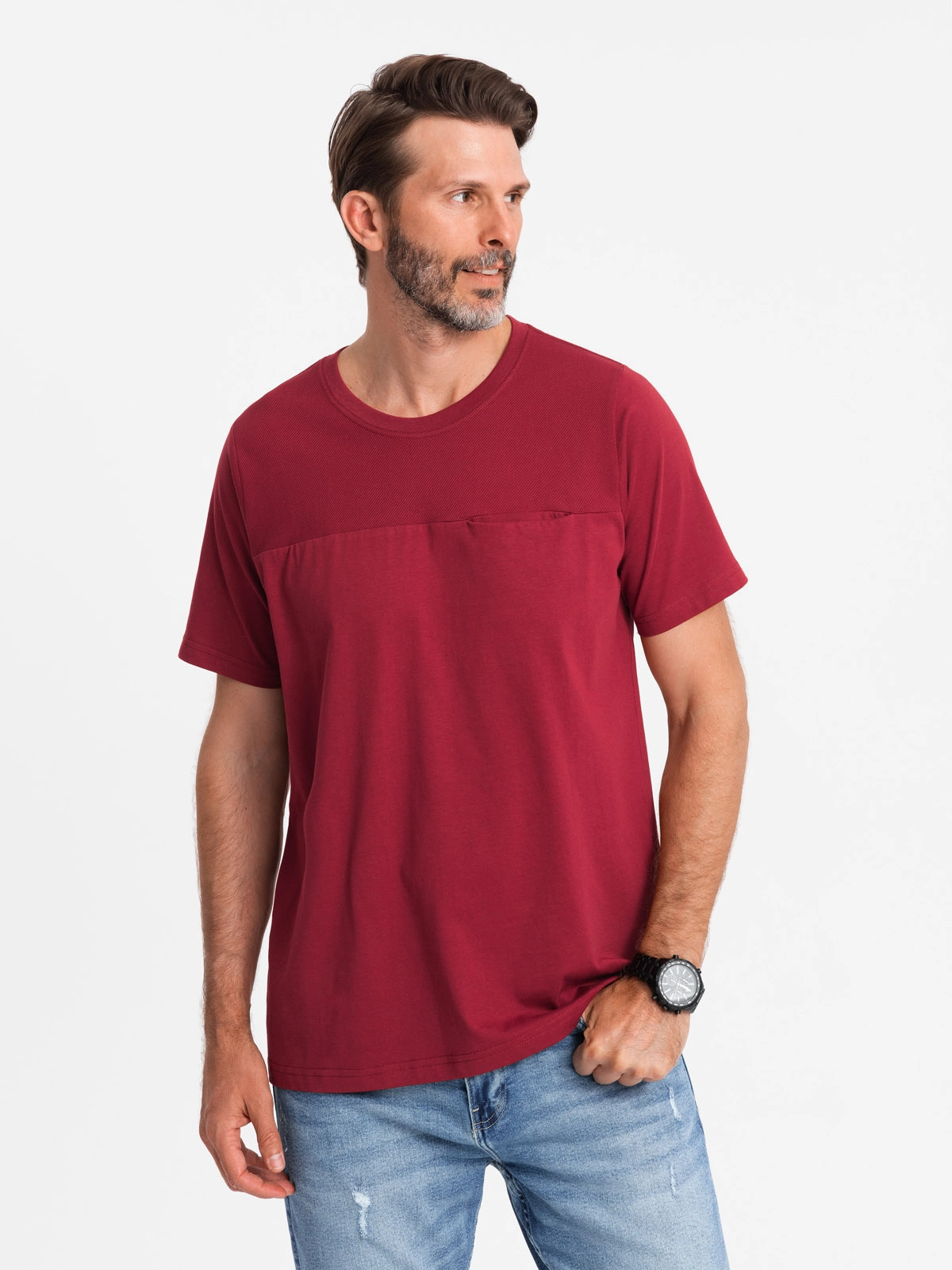 LOOSE FIT men’s t-shirt with pocket – red V3 OM-TSCT-0171