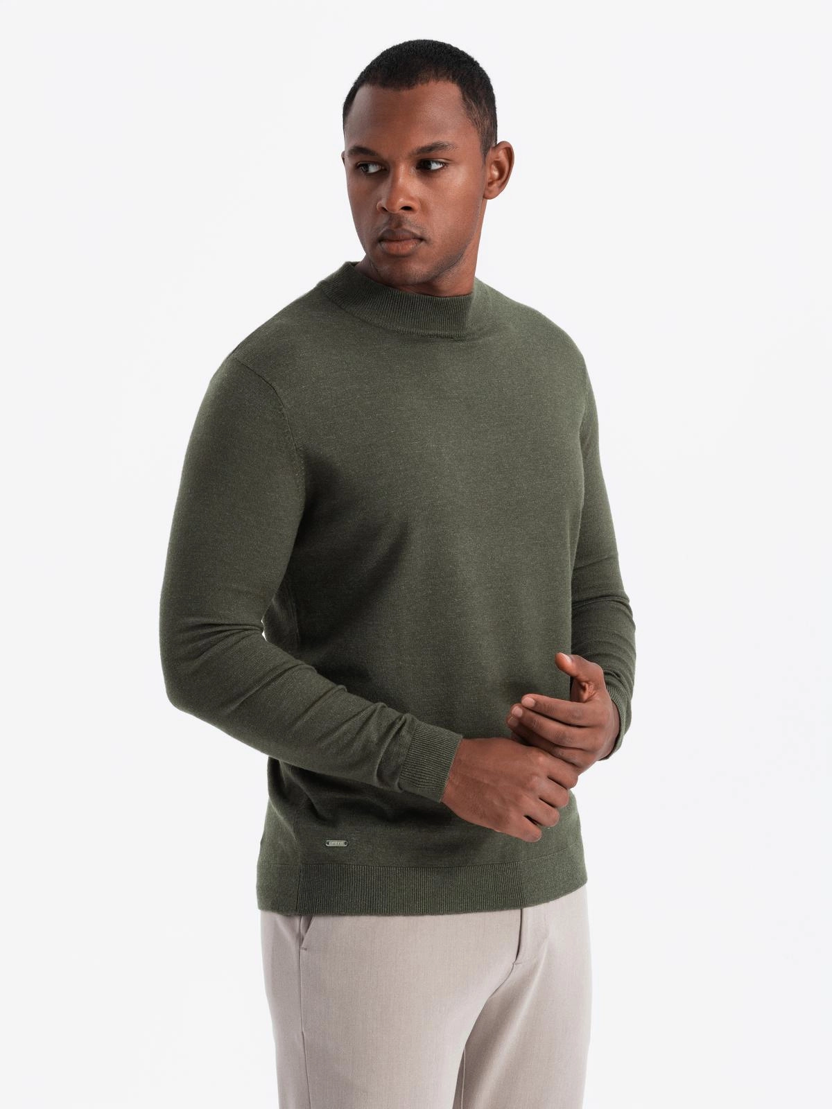 Men’s knitted half turtleneck with viscose – dark olive V5 OM-SWTN-0125