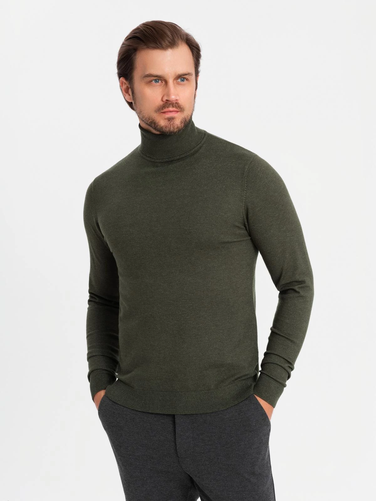 Men’s knitted turtleneck with viscose – dark grey V5 OM-SWTN-0127