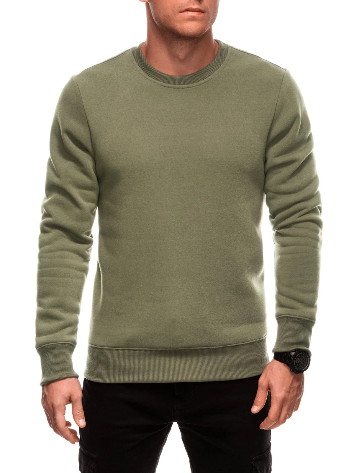 BASIC men’s uniform round neck sweatshirt – dark olive green V2 EM-SSBN-0100