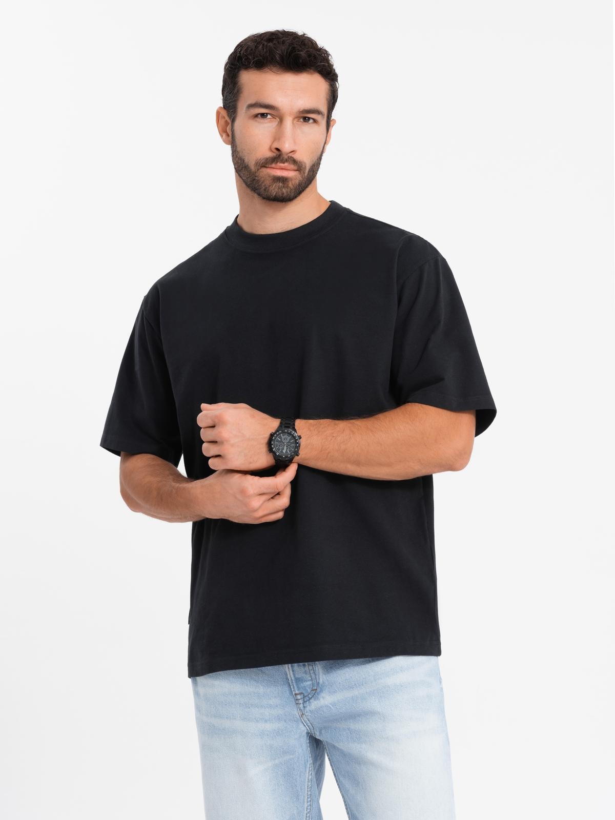 Men’s cotton LOOSE FIT t-shirt with round neckline – black V1 OM-TSBC-0234