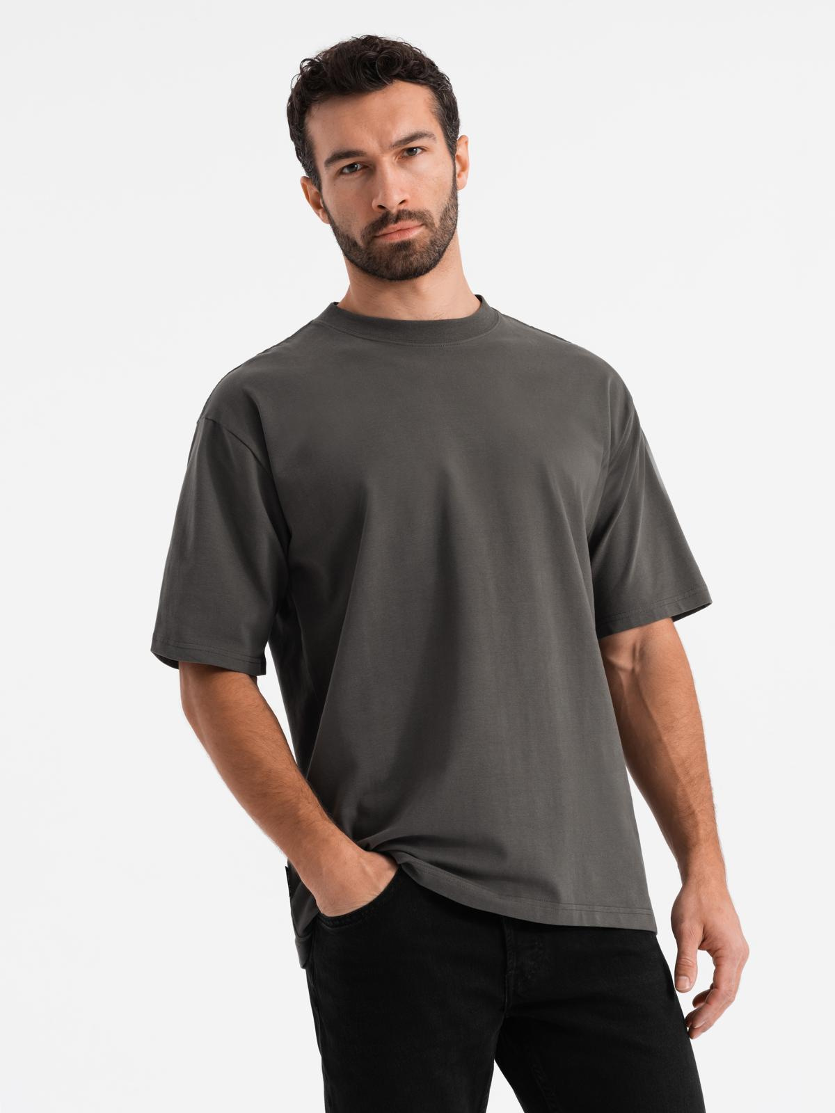 Men’s LOOSE FIT cotton t-shirt with round neckline – gray-green V3 OM-TSBC-0234