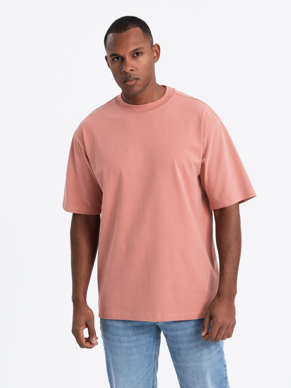 Men’s cotton LOOSE FIT t-shirt with round neckline – pink V5 OM-TSBC-0234