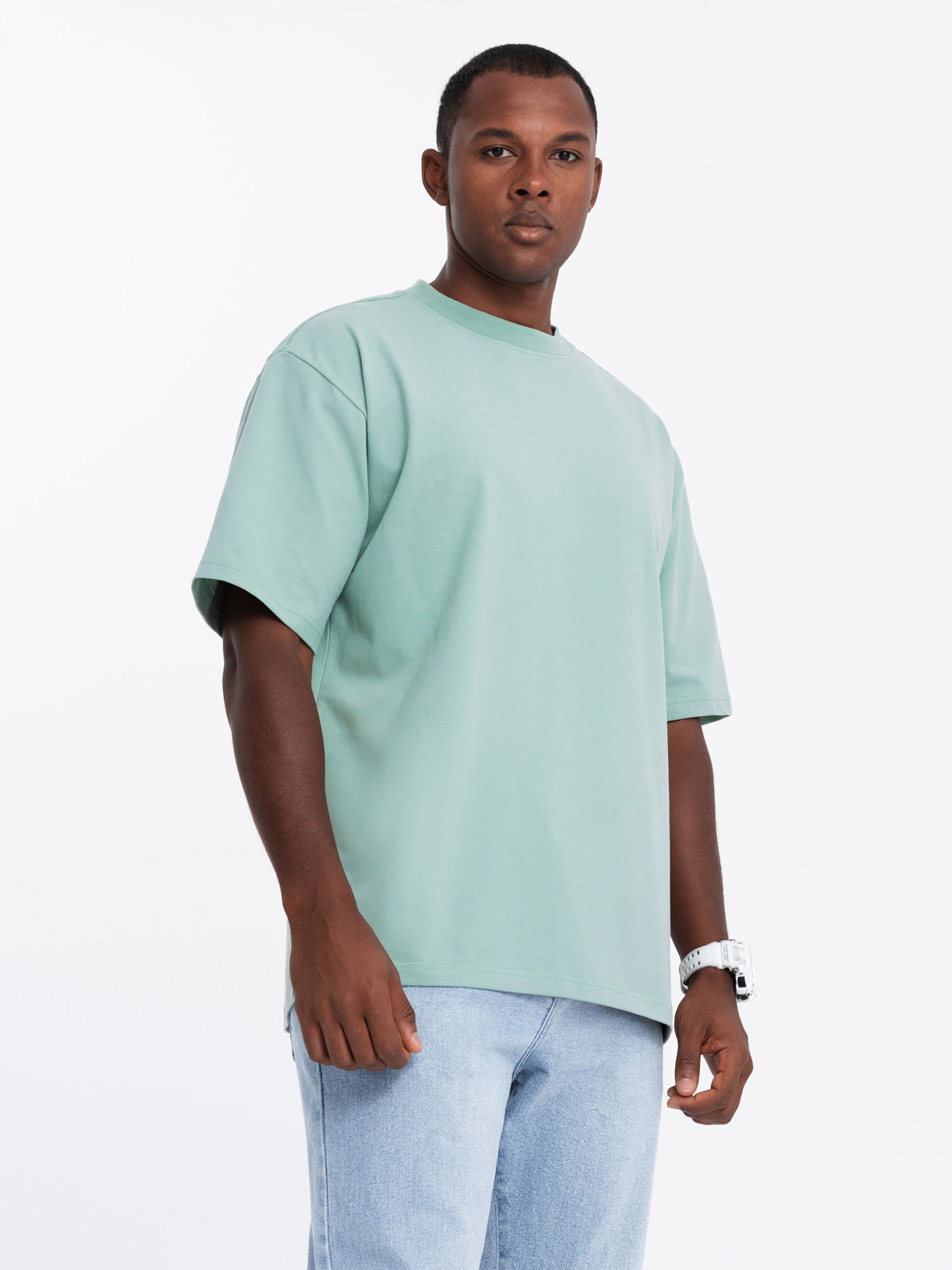 Men’s LOOSE FIT cotton t-shirt with round neckline – mint V6 OM-TSBC-0234