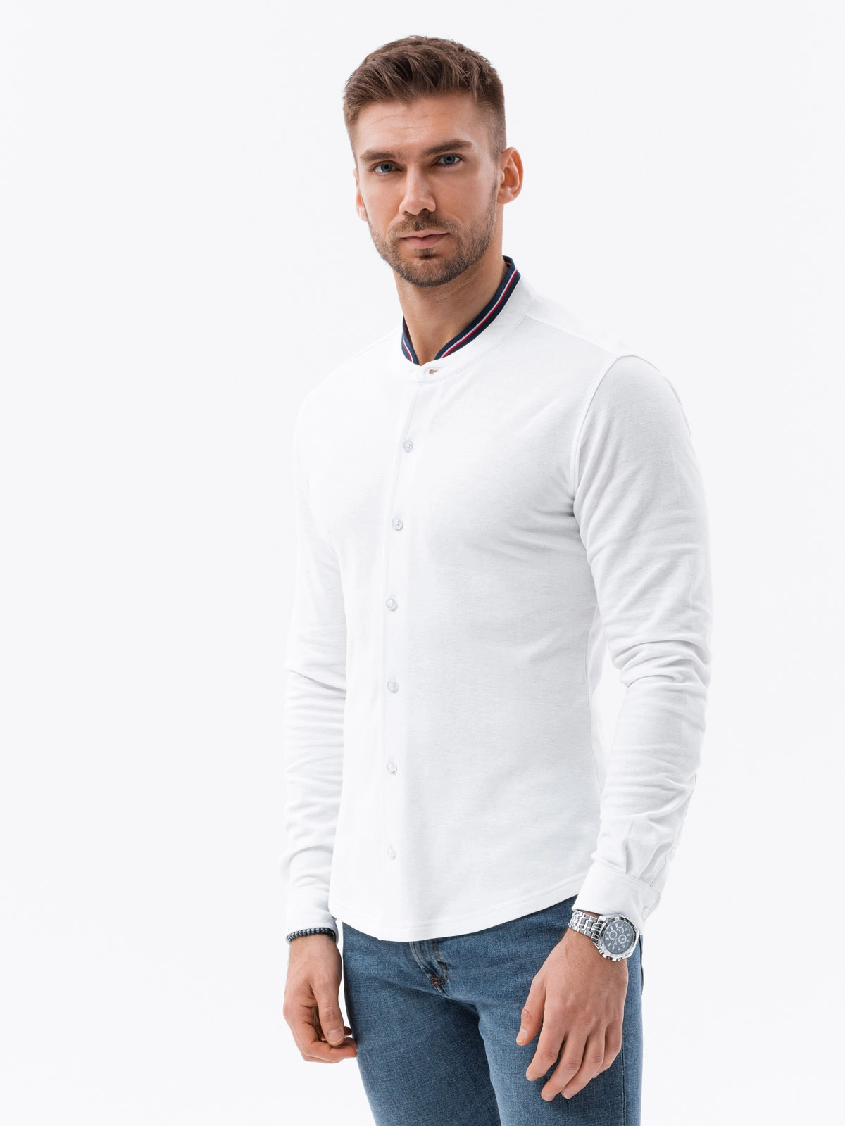 Men’s long sleeve knit shirt – white V1 K542