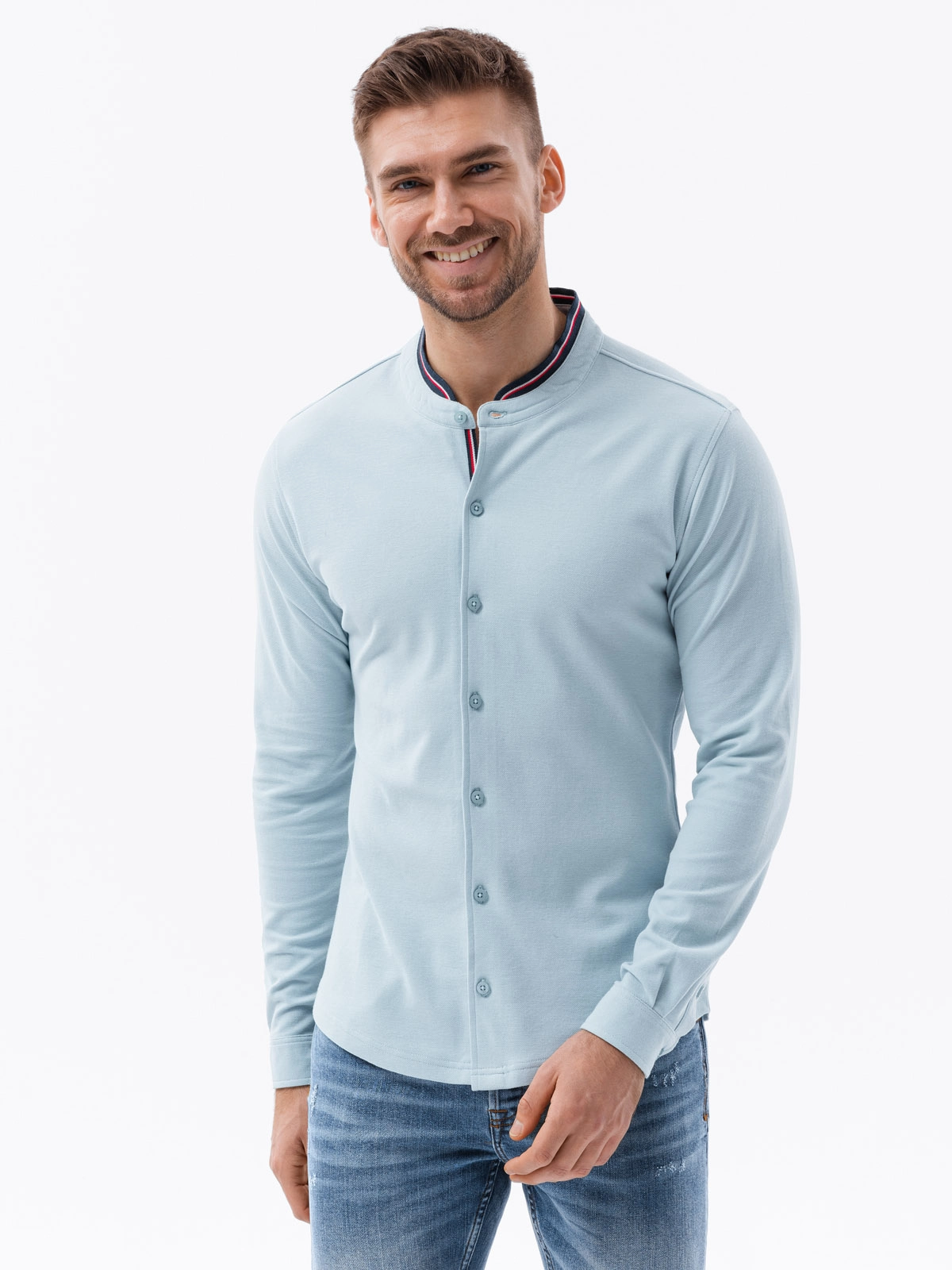 Men’s long sleeve knit shirt – blue V3 K542