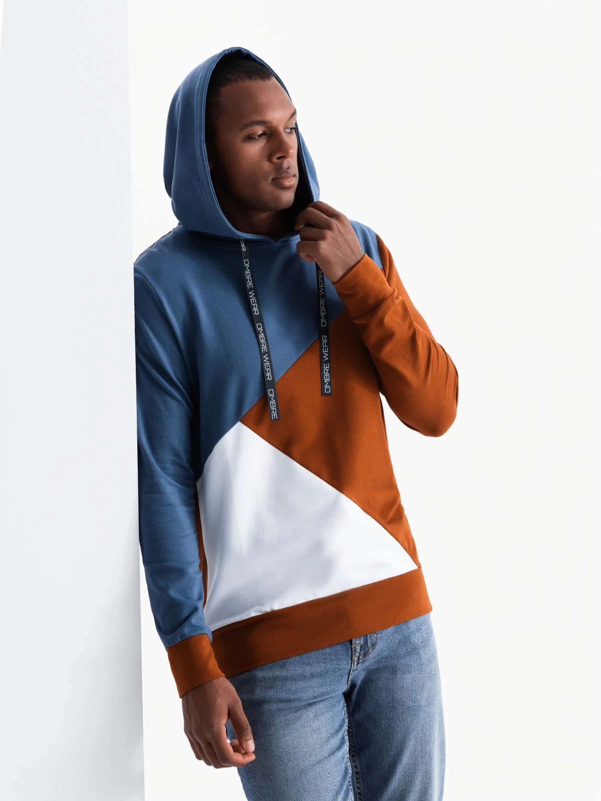 Men’s hoodie – camel/blue B1050