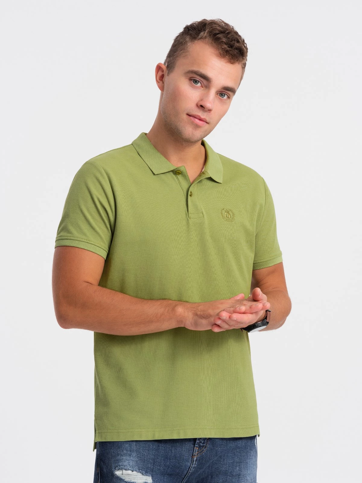 Men’s pique knit polo shirt – olive V21 S1374