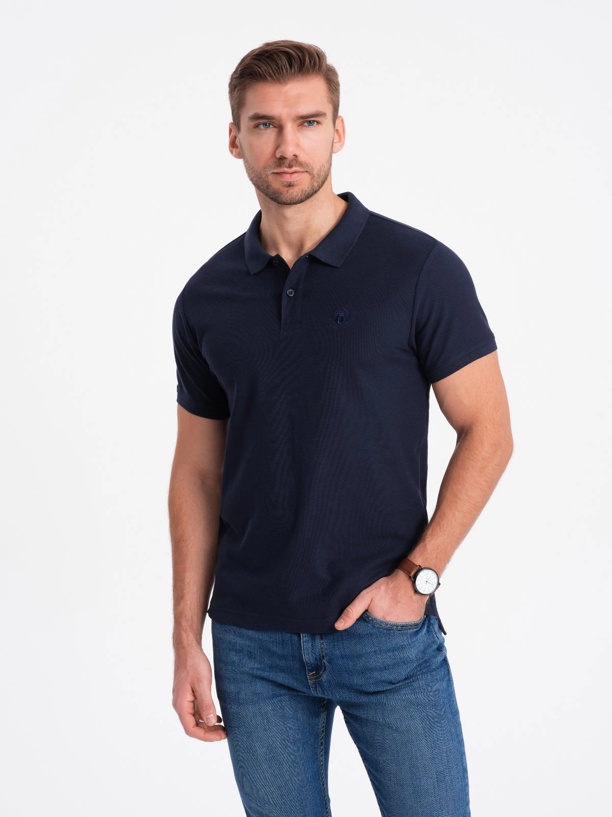 Men’s pique knit polo shirt – navy blue V2 S1374