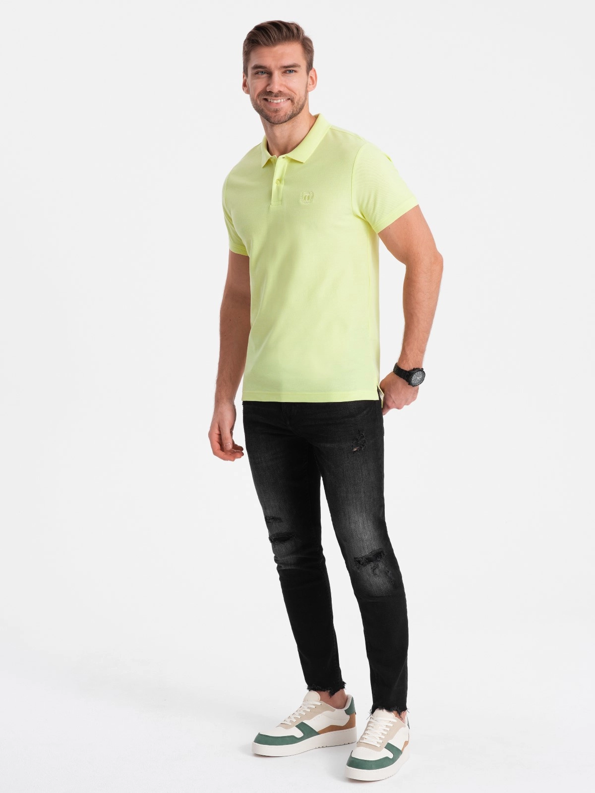 Men’s pique knit polo shirt – lime green V15 S1374