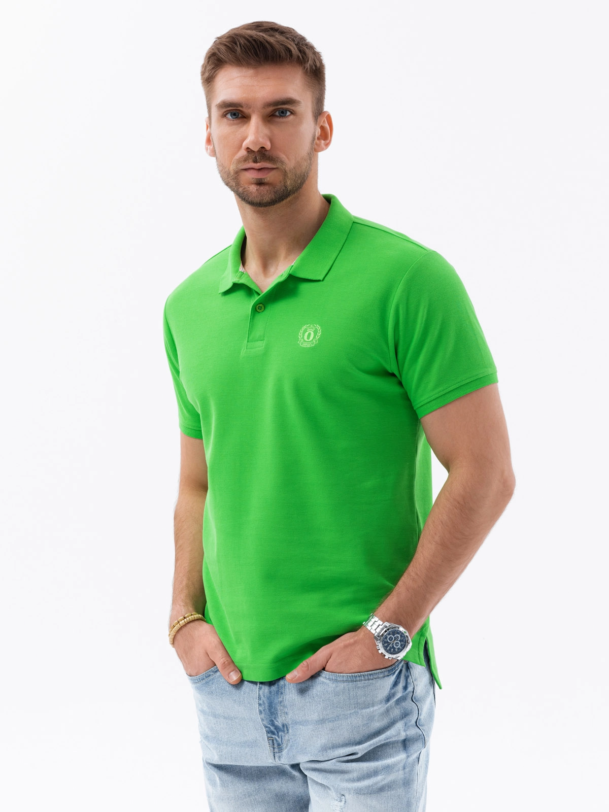 Men’s pique knit polo shirt – green V25 S1374