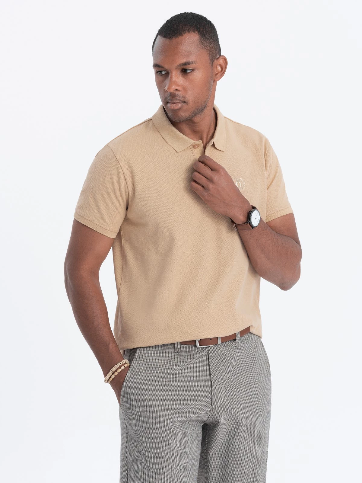 Men’s classic cotton polo shirt – beige S1374