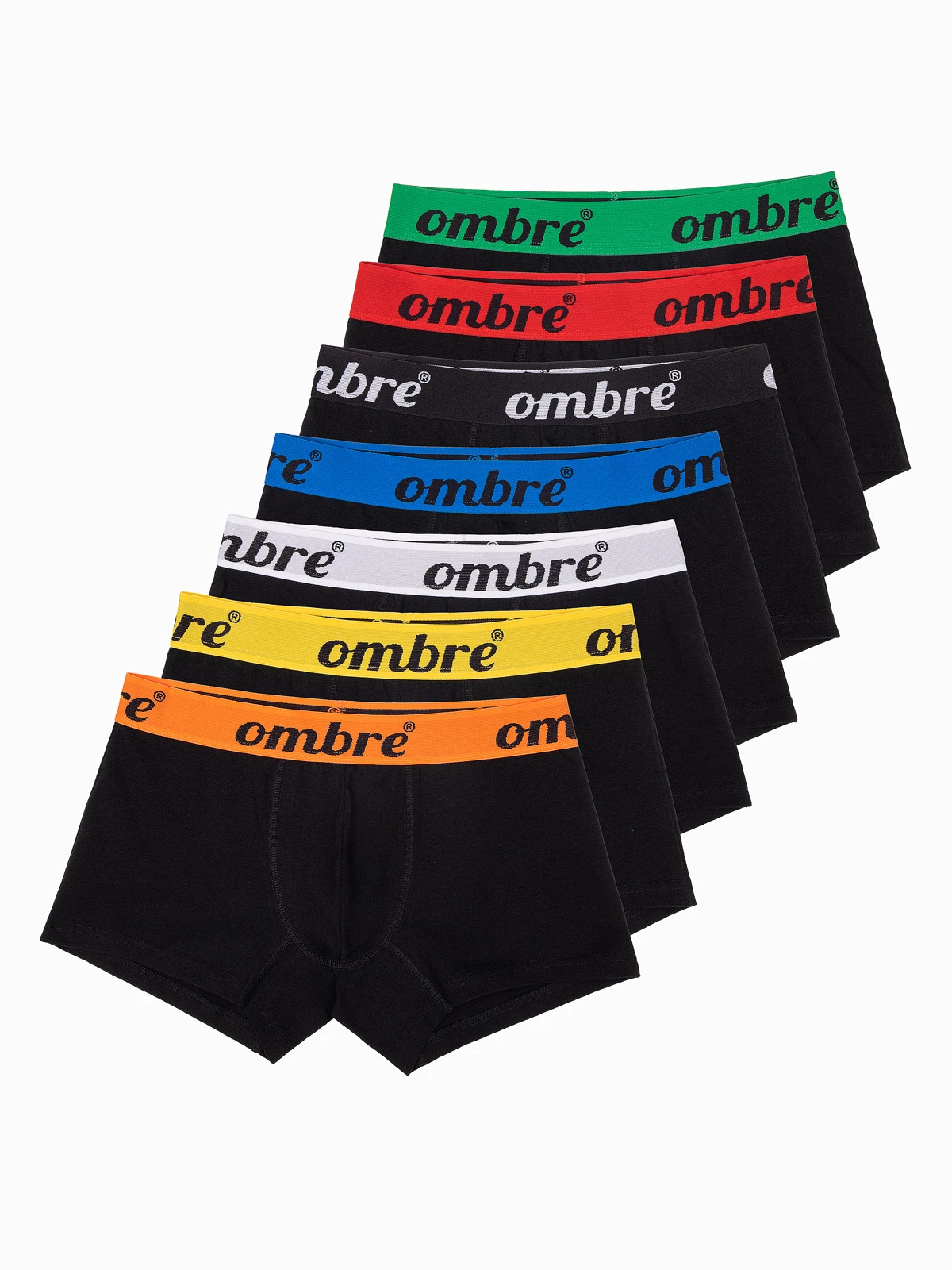 Men’s cotton boxer shorts with contrasting elastic – 7-pack black V1 OM-UNBO-0100