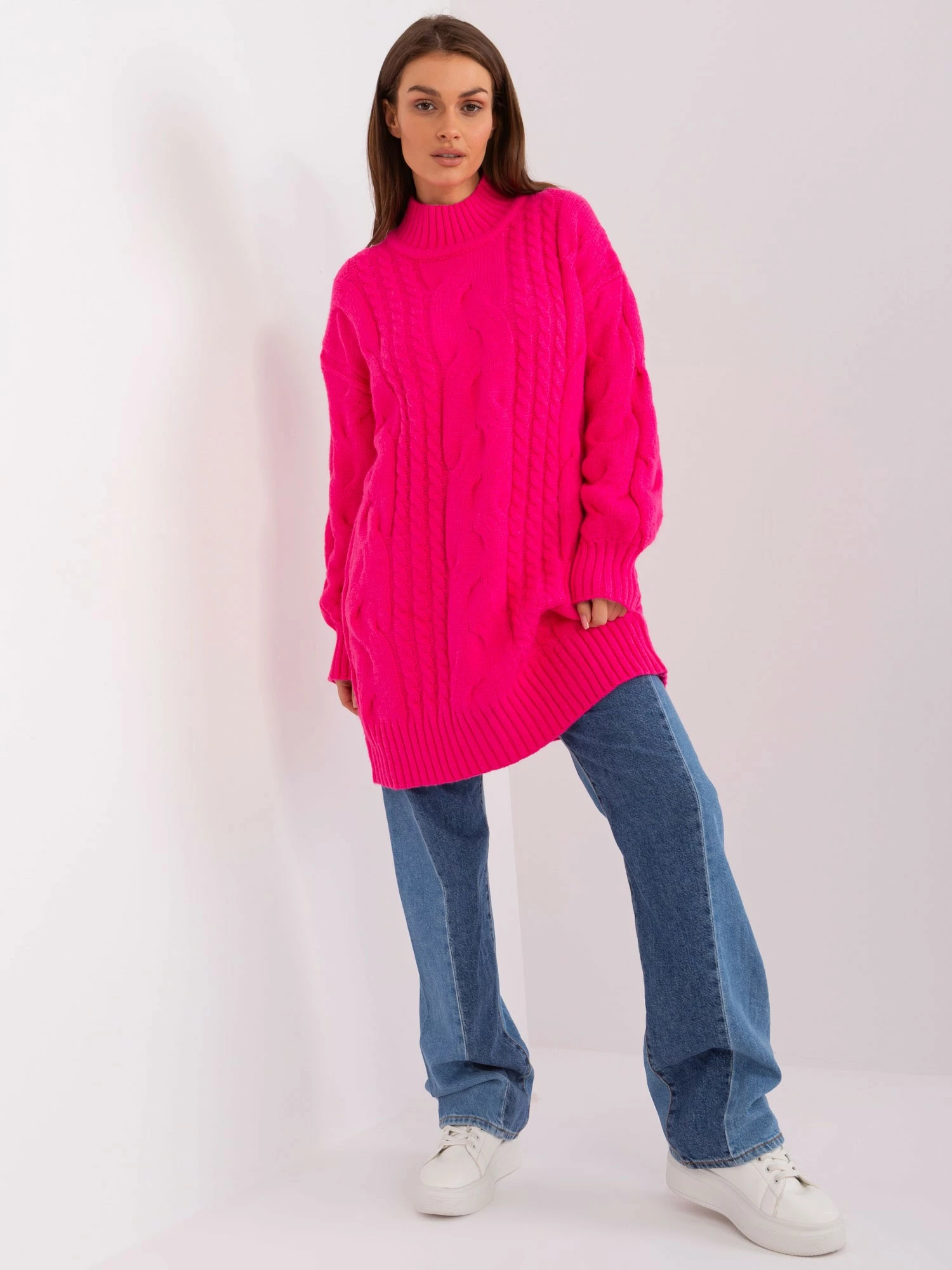 Sweter-AT-SW-2367-1.35P-fluo różowy