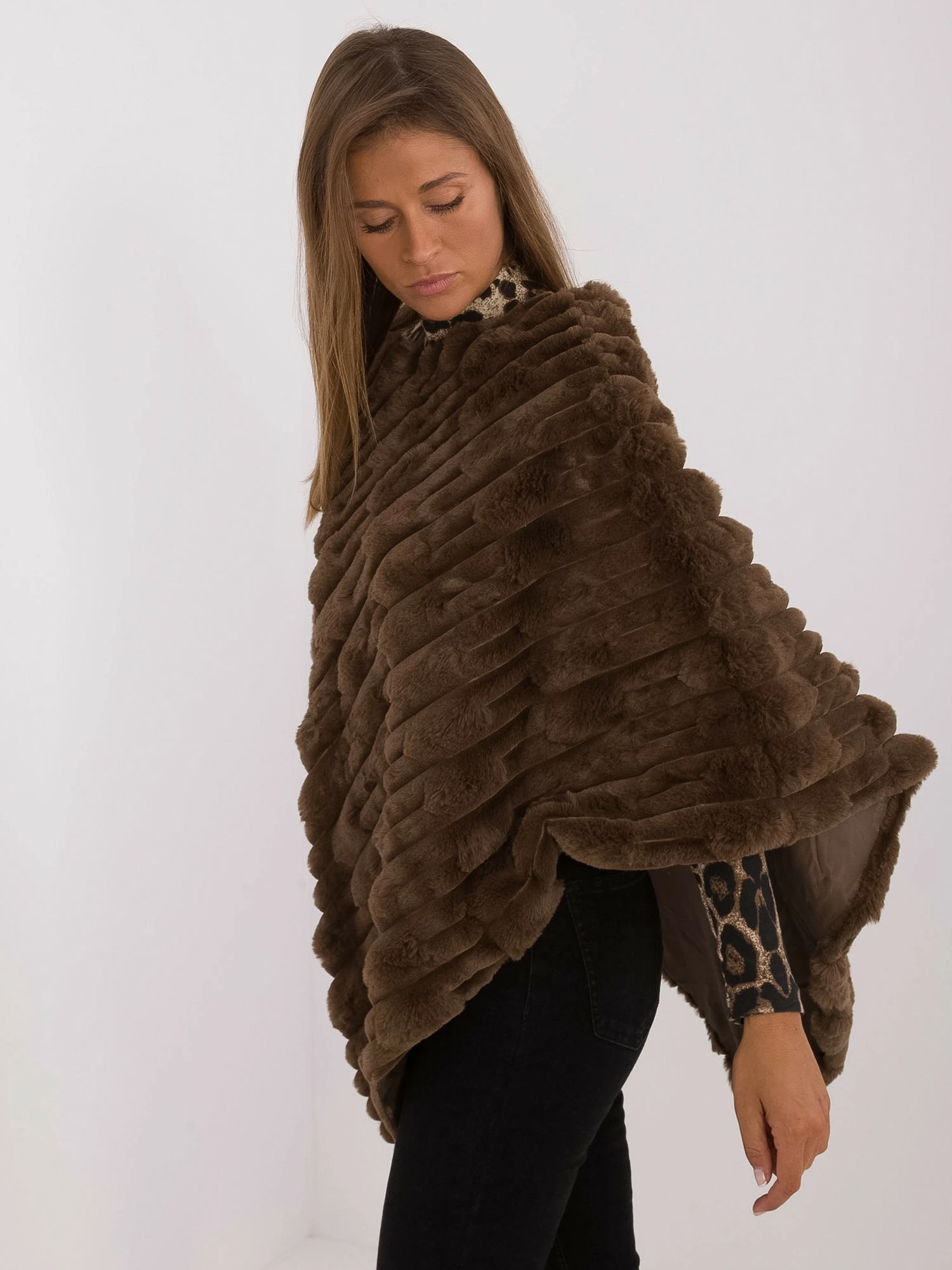 Poncho-AT-PN-2347.88-ciemny brązowy