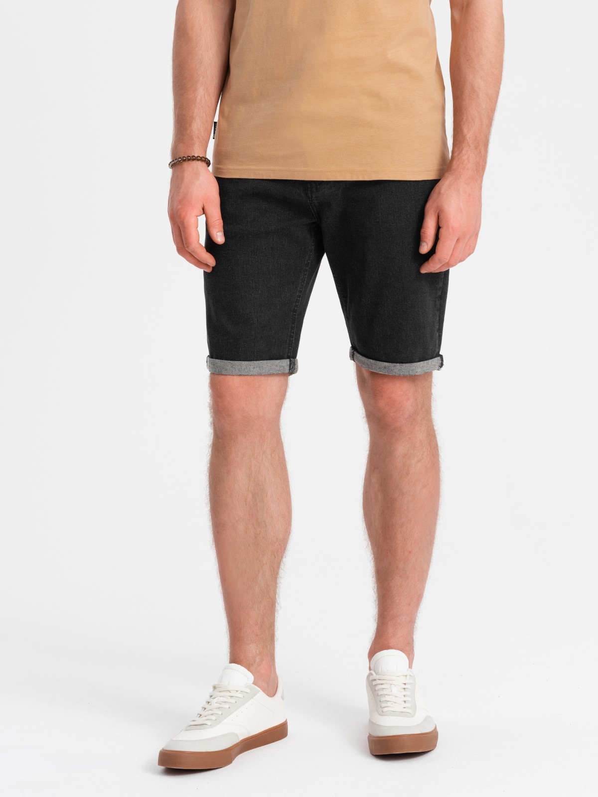 Men’s denim shorts with rolled up legs – black V4 OM-SRDS-0134